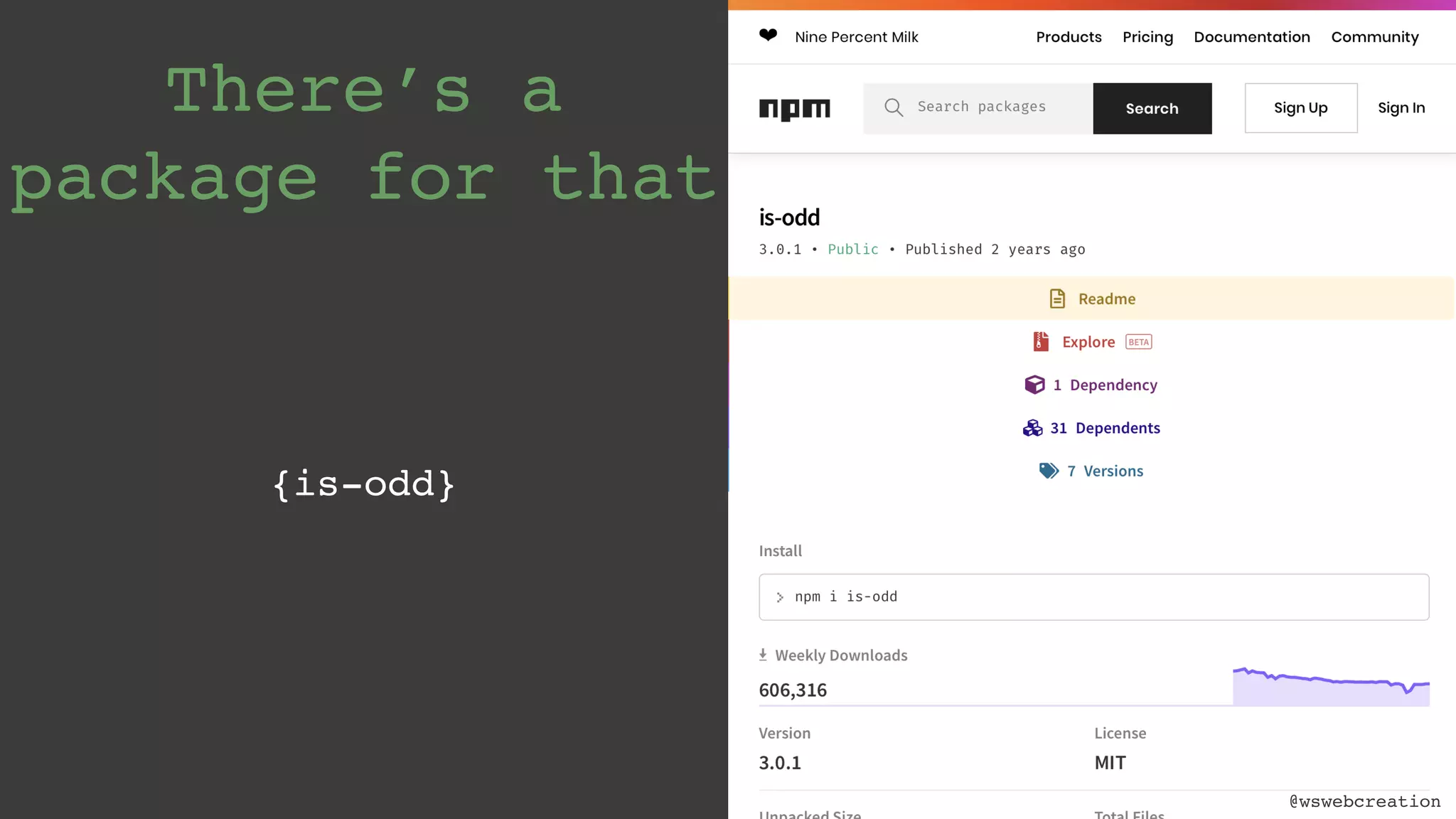 @wswebcreation There’s a package for that {is-odd} @wswebcreation 