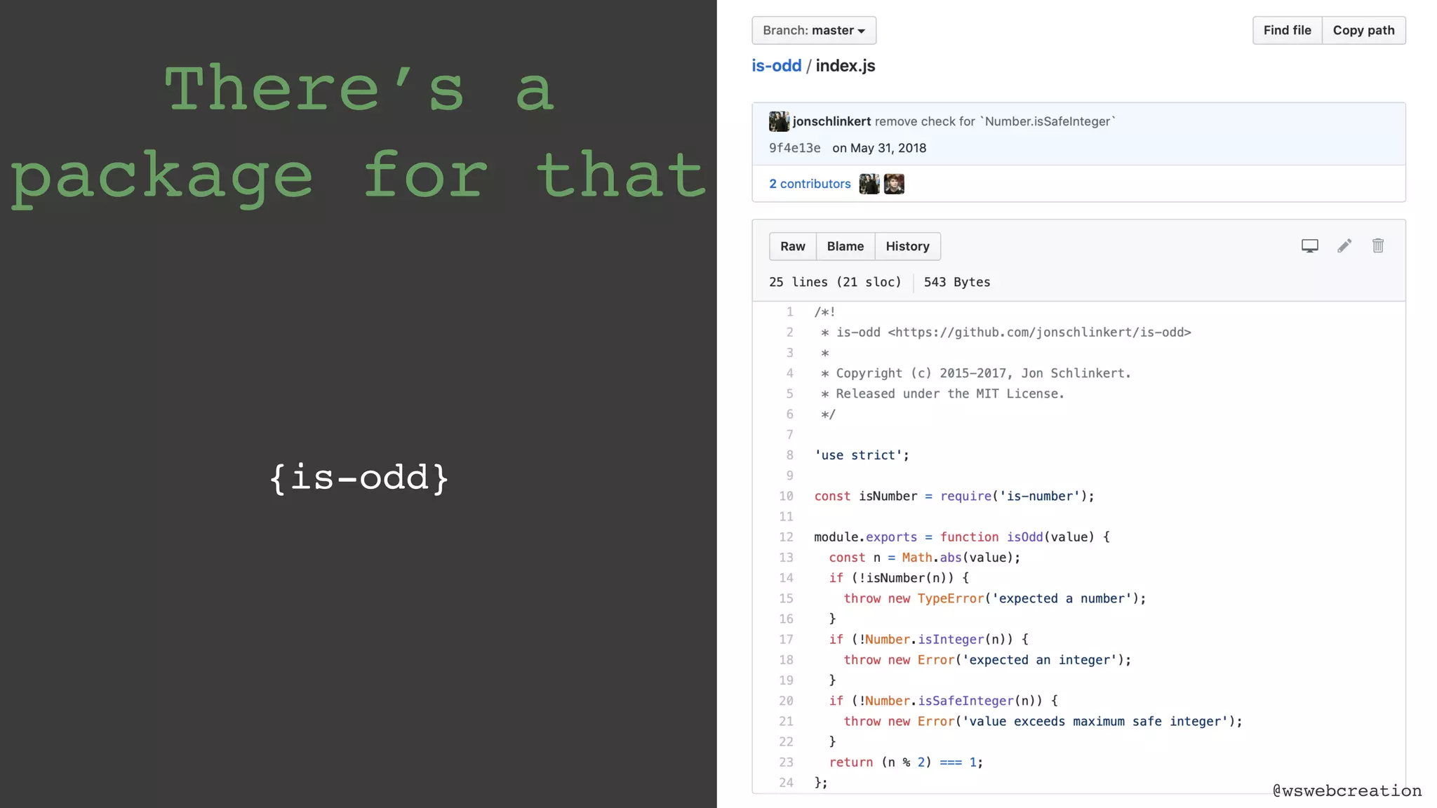 @wswebcreation There’s a package for that {is-odd} @wswebcreation 