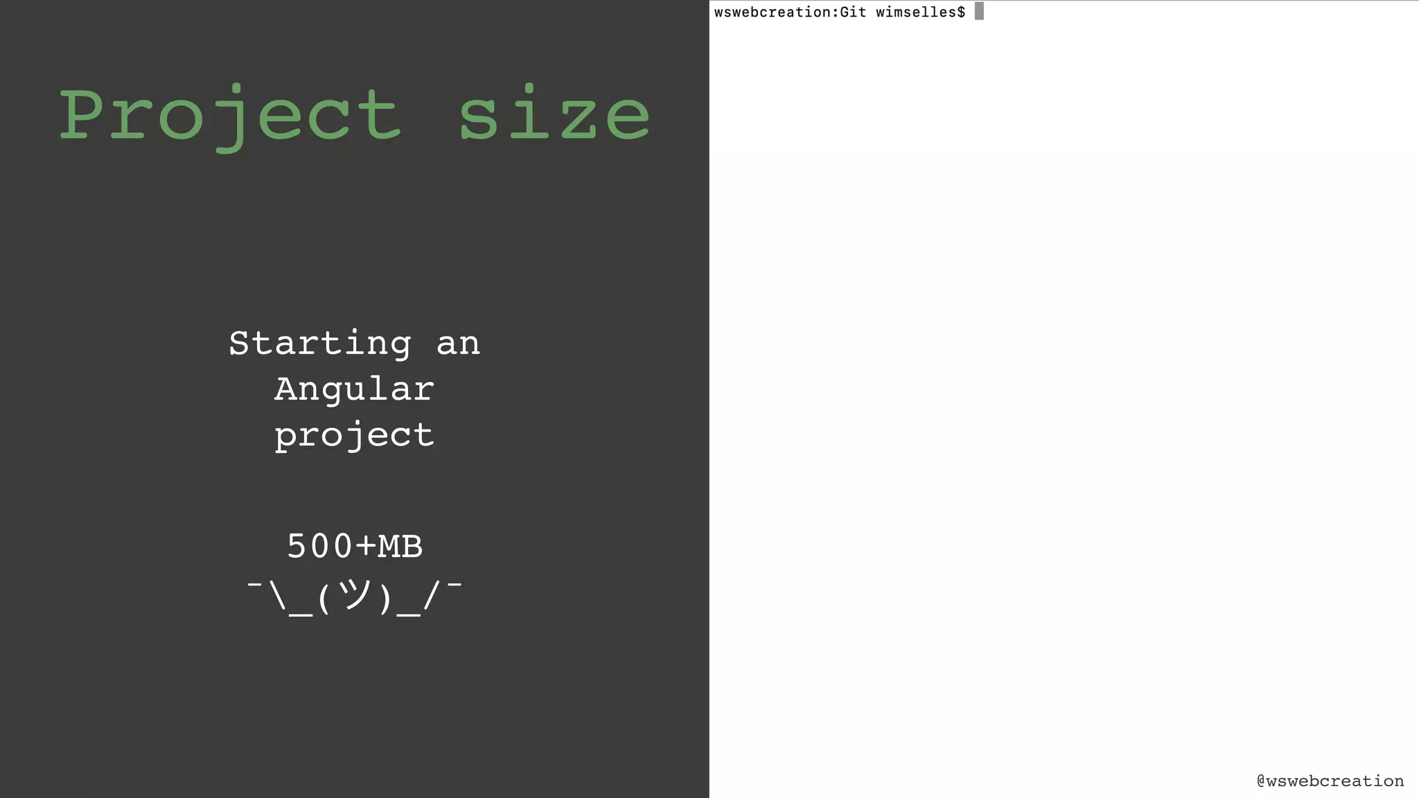 @wswebcreation Project size Starting an   Angular  project   500+MB  ¯_(ツ)_/¯ @wswebcreation 