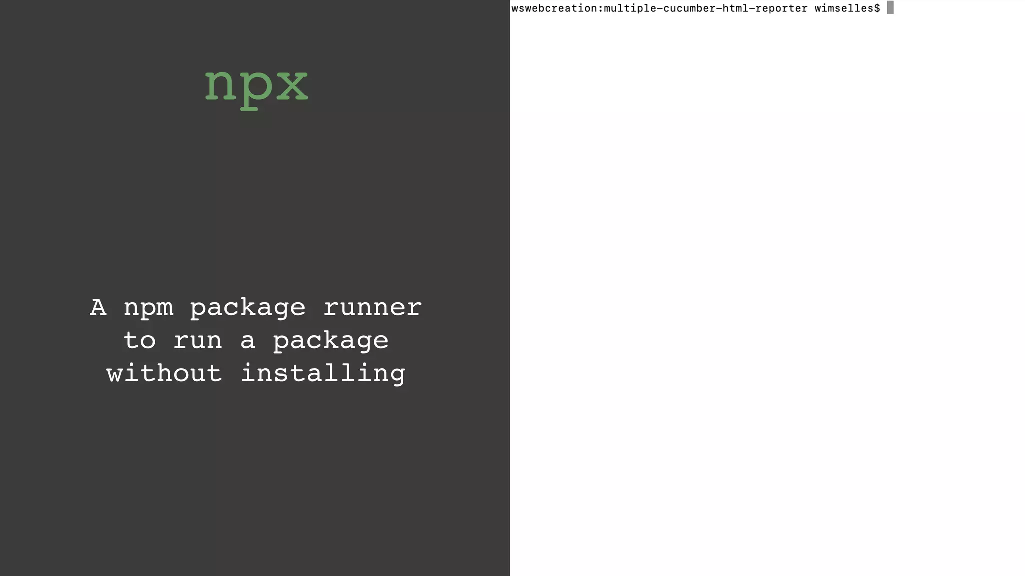 @wswebcreation npx A npm package runner  to run a package   without installing 