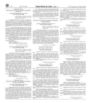 Nº 126, quinta-feira, 3 de julho de 200836 1ISSN 1677-7042
4ª REGIÃO FISCAL
DELEGACIA DA RECEITA FEDERAL DO BRASIL
EM RECIFE
<!ID1211895-0>
ATO DECLARATÓRIO EXECUTIVO Nº 49,
DE 27 DE MAIO DE 2008
Declara redução de alíquota do Imposto
Sobre Produtos Industrializados (IPI) para
o produto que menciona.
O DELEGADO ADJUNTO DA RECEITA FEDERAL DO
BRASIL DE RECIFE - PE, no uso da competência estabelecida por
intermédio da Portaria nº 02, de 12 de setembro de 1995, do Co-
ordenador-Geral do Sistema de Tributação, e tendo em vista o que
consta do processo nº 19647.008676/2004-14, de interesse de PRIMO
SCHINCARIOL INDÚSTRIA DE CERVEJAS E REFRIGERANTES
DO NORDESTE S/A, inscrita no CNPJ sob o nº 01.278.018/0003-84,
resolve:
1º - DECLARAR, com base no artigo 65, inciso I, do Re-
gulamento do Imposto sobre Produtos Industrializados - IPI, aprovado
pelo Decreto nº 4.544, de 26 de dezembro de 2002, que o produto
denominado "REFRIGERANTE DE GUARANÁ COM AROMA DE
TUTTI-FRUTTI", marca "ITUBAÍNA SCHINCARIOL", fabricado
na Rua Padre Mosca de Carvalho, BR 101, Km. 13 - Recife/PE,
registrado na Delegacia Federal de Agricultura em Pernambuco -
DFA/PE do Ministério da Agricultura, Pecuária e Abastecimento sob
o nº PE - 05896.00029-1 faz jus à redução de 50% (cinqüenta por
cento) na alíquota do Imposto sobre Produtos Industrializados (IPI) a
partir de 26 de agosto de 2004.
Nome Empresarial: PRIMO SCHINCARIOL INDÚSTRIA
DE CERVEJAS E REFRIGERANTES DO NORDESTE S/A
Endereço: Rua Padre Mosca de Carvalho, BR 101, Km. 13 -
Bairro Bola na Rede
Cidade: RECIFE/PE;
CNPJ: 01.278.018/0003-84
Processo Administrativo: 19647.008676/2004-14
EDVAN PEREIRA DA SILVA
ATO DECLARATÓRIO EXECUTIVO Nº 50,
DE 27 DE MAIO DE 2008
Declara redução de alíquota do Imposto
Sobre Produtos Industrializados (IPI) para
o produto que menciona.
O DELEGADO ADJUNTO DA RECEITA FEDERAL DO
BRASIL DE RECIFE - PE, no uso da competência estabelecida por
intermédio da Portaria nº 02, de 12 de setembro de 1995, do Co-
ordenador-Geral do Sistema de Tributação, e tendo em vista o que
consta do processo nº 19647.008674/2004-17, de interesse de PRIMO
SCHINCARIOL INDÚSTRIA DE CERVEJAS E REFRIGERANTES
DO NORDESTE S/A, inscrita no CNPJ sob o nº 01.278.018/0003-84,
resolve:
1º - DECLARAR, com base no artigo 65, inciso I, do Re-
gulamento do Imposto sobre Produtos Industrializados - IPI, aprovado
pelo Decreto nº 4.544, de 26 de dezembro de 2002, que o produto
denominado "REFRIGERANTE MISTO DE COLA E LIMÃO DE
BAIXA CALORIA", marca "SCHIN COLA CITRUS LIGHT", fa-
bricado na Rua Padre Mosca de Carvalho, BR 101, Km. 13 - Re-
cife/PE, registrado na Delegacia Federal de Agricultura em Pernam-
buco - DFA/PE do Ministério da Agricultura, Pecuária e Abaste-
cimento sob o nº PE - 05896.00028-2 faz jus à redução de 50%
(cinqüenta por cento) na alíquota do Imposto sobre Produtos In-
dustrializados (IPI) a partir de 26 de agosto de 2004.
Nome Empresarial: PRIMO SCHINCARIOL INDÚSTRIA
DE CERVEJAS E REFRIGERANTES DO NORDESTE S/A
Endereço: Rua Padre Mosca de Carvalho, BR 101, Km. 13 -
Bairro Bola na Rede
Cidade: RECIFE/PE;
CNPJ: 01.278.018/0003-84
Processo Administrativo: 19647.008674/2004-17
EDVAN PEREIRA DA SILVA
6ª REGIÃO FISCAL
DELEGACIA DA RECEITA FEDERAL DO BRASIL
EM BELO HORIZONTE
<!ID1211896-0>
ATO DECLARATÓRIO EXECUTIVO Nº 30,
DE 25 DE JUNHO DE 2008
O DELEGADO DA RECEITA FEDERAL DO BRASIL EM
BELO HORIZONTE/MG, no uso das atribuições que lhe são con-
feridas pelo art. 238 do Regimento Interno da Secretaria da Receita
Federal do Brasil, aprovado pela Portaria MF nº 95, de 30 de abril de
2007, e considerando o que dispõe o art. 556 da Instrução Nor-
mativa/SRP nº 03, de 14 de julho de 2005, resolve:
Art. 1o Declarar sem efeito, a contar de 20 de junho de 2008,
a Certidão Positiva de Débito com Efeitos de Negativa - CPD-EN, n°
48377/2008-11001010, emitida em 10 de junho de 2008, em nome da
empresa JPAR DISTRIBUIDORA DE VEÍCULOS LTDA, CNPJ nº
01.152.671/0001-30, tendo em vista sentença, proferida em 14 de
fevereiro de 2008, nos autos da Ação Cautelar nº 2007.38.00.026168-
6/14ª Vara da Justiça Federal/MG.
Art. 2o Dessa forma, a contar de 20 de junho de 2008, ficam
cancelados os efeitos da certidão referida no artigo anterior, devendo
ser recusada por qualquer instituição pública ou privada à qual venha
a ser apresentada.
Art. 3o O ato eventualmente praticado, após a data men-
cionada no artigo 2o, para o qual a CPD-EN tenha servido de prova
de inexistência de débito de contribuição previdenciária, é nulo, para
todos os efeitos, de acordo com o disposto no caput do art. 48 da Lei
no 8.212, de 24 de julho de 1991, e alterações posteriores.
HERMANO LEMOS DE AVELLAR MACHADO
DELEGACIA DA RECEITA FEDERAL DO BRASIL
EM DIVINÓPOLIS
<!ID1211897-0>
ATO DECLARATÓRIO EXECUTIVO Nº 30,
DE 2 DE JULHO DE 2008
Declara o cancelamento de inscrição no
Cadastro de Imóveis Rurais - CAFIR - por
anexação total.
O DELEGADO SUBSTITUTO DA RECEITA FEDERAL
DO BRASIL EM DIVINÓPOLIS-MG, no uso das atribuições que lhe
são conferidas pelo artigo 238 do Regimento Interno da Secretaria da
Receita Federal do Brasil, aprovado pela Portaria MF n.º 095, de 30
de abril de 2007, publicada na Edição Extra do Diário Oficial da
União (DOU) de 02 de maio de 2007 e tendo em vista o disposto no
artigo 12, parágrafo único da Instrução Normativa SRF nº 272, de 30
de dezembro de 2002, declara:
Artigo único. Cancelada, de ofício, no Cadastro de Imóveis
Rurais - CAFIR - a inscrição NIRF nº 1.529.303-3, referente ao imó-
vel rural denominado Córrego dos Ovos ou dos Pintos, cuja área é de
6,5 ha (seis hectares e cinqüenta ares), localizado no município de São
Sebastião do Oeste - MG, proprietário Dorival Faria Barros, CPF
279.855.716-04, por anexação total ao imóvel de NIRF 32.217.900-3,
conforme consta no processo nº 10665.000907/2008-74.
JOÃO BOSCO LUSTOSA PIRES
DIVISÃO DE TRIBUTAÇÃO
<!ID1211907-0>
SOLUÇÃO DE CONSULTA Nº 91,
DE 25 DE JUNHO DE 2008
ASSUNTO: Imposto sobre a Renda de Pessoa Física -
IRPF
EMENTA: GANHO DE CAPITAL. ISENÇÃO. APLICA-
ÇÃO DE RECURSOS DA VENDA DE IMÓVEL RESIDENCIAL
EM IMÓVEL EM CONSTRUÇÃO. Não está isento do imposto de
renda o ganho de capital decorrente de alienação de imóvel resi-
dencial quando o produto da venda é aplicado na construção de outro
imóvel residencial.
DISPOSITIVOS LEGAIS: art. 39 da Lei nº 11.196/2005, art.
2º da IN SRF nº 599/2005.
SANDRO LUIZ DE AGUILAR
Chefe da Divisão
SOLUÇÃO DE CONSULTA Nº 92,
DE 25 DE JUNHO DE 2008
ASSUNTO: Imposto sobre a Renda de Pessoa Jurídica -
IRPJ
EMENTA: RECEITA BRUTA. ICMS SUBSTITUÇÃO TRI-
BUTÁRIA. O contribuinte substituído não pode excluir da receita
bruta, para efeito de cálculo do IRPJ com base no lucro presumido, o
valor do ICMS/Substituição Tributária incidente na operação anterior,
ainda que a legislação tenha estabelecido o recolhimento do
ICMS/Substituição Tributária para o adquirente, nas situações em que
o remetente ou alienante não está obrigado ao recolhimento.
DISPOSITIVOS LEGAIS: RIR/1999, art. 224; Parecer Nor-
mativo CST nº 77/1986; RICMS Minas Gerais/2002, anexo XV.
ASSUNTO: Contribuição Social sobre o Lucro Líquido -
CSLL
EMENTA: RECEITA BRUTA. ICMS SUBSTITUÇÃO TRI-
BUTÁRIA. O contribuinte substituído não pode excluir da receita
bruta, para efeito de cálculo da CSLL, o valor do ICMS/Substituição
Tributária incidente na operação anterior, ainda que a legislação tenha
estabelecido o recolhimento do ICMS/Substituição Tributária para o
adquirente, nas situações em que o remetente ou alienante não está
obrigado ao recolhimento.
DISPOSITIVOS LEGAIS: IN SRF nº 390/2004, art. 20;
Parecer Normativo CST nº 77/1986; RICMS Minas Gerais/2002, ane-
xo XV.
ASSUNTO: Contribuição para o PIS/Pasep
EMENTA: RECEITA BRUTA. ICMS SUBSTITUÇÃO TRI-
BUTÁRIA. O contribuinte substituído não pode excluir da receita
bruta, para efeito de cálculo do PIS/Pasep, o valor do ICMS/Subs-
tituição Tributária incidente na operação anterior, ainda que a le-
gislação tenha estabelecido o recolhimento do ICMS/Substituição Tri-
butária para o adquirente, nas situações em que o remetente ou alie-
nante não está obrigado ao recolhimento.
DISPOSITIVOS LEGAIS: Decreto nº 4.524/2002, art. 22;
Parecer Normativo CST nº 77/1986; RICMS Minas Gerais/2002, ane-
xo XV.
ASSUNTO: Contribuição para o Financiamento da Segu-
ridade Social - Cofins
EMENTA: RECEITA BRUTA. ICMS SUBSTITUÇÃO TRI-
BUTÁRIA. O contribuinte substituído não pode excluir da receita
bruta, para efeito de cálculo da Cofins, o valor do ICMS/Substituição
Tributária incidente na operação anterior, ainda que a legislação tenha
estabelecido o recolhimento do ICMS/Substituição Tributária para o
adquirente, nas situações em que o remetente ou alienante não está
obrigado ao recolhimento.
DISPOSITIVOS LEGAIS: Decreto nº 4.524/2002, art. 22;
Parecer Normativo CST nº 77/1986; RICMS Minas Gerais/2002, ane-
xo XV.
SANDRO LUIZ DE AGUILAR
Chefe da Divisão
SOLUÇÃO DE CONSULTA Nº 93,
DE 25 DE JUNHO DE 2008
ASSUNTO: Imposto sobre a Renda Retido na Fonte -
IRRF
EMENTA: O município que remete ao exterior contribuição
para a manutenção e funcionamento de associação internacional a que
pertence é responsável pela retenção do IRRF sobre esses valores.
DISPOSITIVOS LEGAIS: artigos 43 e 45 do CTN; artigos
682, 687 a 691, e 717 do RIR/99.
SANDRO LUIZ DE AGUILAR
Chefe da Divisão
SOLUÇÃO DE CONSULTA Nº 94,
DE 26 DE JUNHO DE 2008
ASSUNTO: Imposto sobre a Renda de Pessoa Física -
IRPF
EMENTA: INDENIZAÇÃO POR DANOS MATERIAIS A
importância paga em decorrência de ação judicial de indenização, que
vise exclusivamente à reposição do patrimônio ofendido, não se su-
jeita à tributação na fonte ou na declaração de ajuste. Para que o valor
da indenização recebida se situe fora do campo de incidência do
imposto de renda, impõe-se comprovar que o montante recebido se
vincula à efetiva perda patrimonial sofrida por ação de terceiros, não
havendo tributação até o montante dessa perda.
DISPOSITIVOS LEGAIS: Lei nº 5.172, de 25 de outubro de
1966 - Código Tributário Nacional, artigos 43 e 111; Decreto nº
3.000, de 26 de março de 1999 - RIR/99, artigos 55 e 72.
SANDRO LUIZ DE AGUILAR
Chefe da Divisão
SOLUÇÃO DE CONSULTA Nº 95,
DE 26 DE JUNHO DE 2008
ASSUNTO: Imposto sobre Produtos Industrializados - IPI
EMENTA: CRÉDITOS DE IPI. INSUMOS TRIBUTADOS
UTILIZADOS NA FABRICAÇÃO DE PRODUTOS SUJEITOS À
ALÍQUOTA ZERO. COMPENSAÇÃO COM OUTROS TRIBUTOS
E CONTRIBUIÇÕES. O contribuinte que, ao final do trimestre-
calendário, apurar saldo credor do IPI decorrente da aquisição de
matérias-primas, produtos intermediários e materiais de embalagem,
aplicados na industrialização, inclusive de produtos isentos ou tri-
butados à alíquota zero, e não puder compensá-lo com o IPI devido
na saída de outros produtos, está autorizado a compensá-lo com
tributos e contribuições administrados pela Receita Federal, desde que
obedecidas as demais normas da legislação de regência, especial-
mente a IN SRF nº 33/1999 e a IN SRF nº 600/2005.
DISPOSITIVOS LEGAIS: Lei nº 9.779/1999, art. 11.
SANDRO LUIZ DE AGUILAR
Chefe da Divisão
SOLUÇÃO DE CONSULTA Nº 96,
DE 26 DE JUNHO DE 2008
ASSUNTO: Contribuição para o PIS/Pasep
EMENTA: BEBIDAS. CRÉDITOS. VEDAÇÃO. É vedada a
apropriação de créditos do PIS/Pasep vinculados à aquisição, para
revenda, de bebidas classificadas nas posições 2201 e 2202 da TI-
PI.
DISPOSITIVOS LEGAIS: Lei nº 10.833/2003, art. 3º, caput,
I, 'b'.
ASSUNTO: Contribuição para o Financiamento da Segu-
ridade Social - Cofins
EMENTA: BEBIDAS. CRÉDITOS. VEDAÇÃO. É vedada a
apropriação de créditos da Cofins vinculados à aquisição, para re-
venda, de bebidas classificadas nas posições 2201 e 2202 da TIPI.
DISPOSITIVOS LEGAIS: Lei nº 10.637/2002, art. 3º, caput,
I, 'b'.
SANDRO LUIZ DE AGUILAR
Chefe da Divisão
 
