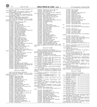 Nº 126, quinta-feira, 3 de julho de 200874 1ISSN 1677-7042
833.473/07 - Of.nº517/08 - OUTORGA/3ºDS/DNPM - Vo-
torantim Metais Zinco S/A
Indefiro o pedido de Reconsideração e Mantenho o Inde-
ferimento do Requerimento de Autorização de Pesquisa (1.81)
830.518/05 - Brazminco Ltda.
831.273/05 - Mtransminas Min. e Transportes Minas Ltda.
Reconsideração o despacho que indeferiu do Requerimento
de Autorização de Pesquisa (1.82)
832.380/04 - Geraldo Eduardo Cardoso Rodrigues
FASE DE AUTORIZAÇÃO DE PESQUISA
Multa aplicada por determinação do Chefe do Distri-
to/art.22,inciso V, do Código de Mineração - prazo para pagamen-
to:30 (trinta) dias (6.44)
833.031/04 - Damião Gonçalves dos Santos
833.063/04 - Camilo Ferreira Costa
833.123/04 - Rui Pimenta
833.158/04 - Rony Felix Rodovalho
833.206/04 - Paulo Eduardo Cafolla
833.224/04 - Min. Paineira Imp. e Exp.Ltda. - EPP
833.275/04 - Almir Porto de Oliveira
833.341/04 - Pião Brasil Minerações Ltda.
833.350/04 - Pedra Bela de Sacramento Ltda.
833.394/04 - Canto dos Pequis Agricultura e Pecuária Ltda.
833.400/04 - Samuel Assis Arruda Braga
833.402/04 - Samuel Assis Arruda Braga
833.407/04 - Marcius Douglas Murtha
833.455/04 - Leovaz da Rocha Coutinho
833.458/04 - Leovaz da Rocha Coutinho
833.708/04 - Extração de Areias Maia Ltda.
830.033/05 - ATT Min. Ltda.
830.066/05 - Rogério Eustaquio da Silva
830.072/05 - Waner Pompéu Araújo Sevelati
830.080/05 - Waner Pompéu Araújo Sevelati
830.081/05 - Devair Rocha de Avelar e Cia. Ltda.
830.085/05 - Waner Pompéu Araújo Sevelati
830.095/05 - Alcindo Xavier Borges
830.096/05 - Ouro Verde Extração de Areia e Cascalho Ltda.
830.100/05 - Nilzete Rubak Lagrimente
830.106/05 - Miguel Pereira de Aguiar
830.115/05 - Wingramar Granitos e Mármores Ltda.
830.157/05 - Extração e Com. Areião Ltda.
830.165/05 - Jorge Teixeira de Faria
830.200/05 - Mármores e Granitos Teixeira Ltda.
830.234/05 - EXPORGRANITO - Extração e Exportação de
Granito Ltda. 830.285/05 - Marmindústria Ltda.
830.325/05 - Min. Cedros Ltda.
830.341/05 - Maia Pinto e Maia Pinto Ind. e Com. Ltda.
830.351/05 - Jeová Geraldo Luiz Fonseca
830.374/05 - Jorge Gomes de Souza
830.395/05 - Santos Ramos Ramalho da Silva
830.452/05 - Lidiomar Francisca dos Santos
830.590/05 - Cerâmica Tebana Ltda.
830.591/05 - João Clímaco Pereira
830.617/05 - Nilson Altino
830.813/05 - Gianaci Giannasi
830.864/05 - Josué Flório
830.885/05 - MM Aride
830.901/05 - José Eduardo de Souza Tameirão
830.912/05 - K&W Pedras Preciosas e Semi-Preciosas Ltda.
830.913/05 - K&W Pedras Preciosas e Semi-Preciosas Ltda.
830.939/05 - Sebastião Francisco da Silva
830.974/05 - Agenor Xavier Machado - ME
832.580/05 - Cerâmica WE Cruzeiro Ltda.- ME
831.319/07 - Depósito de Areia Ribeiro e Souza
<!ID1213502-0>
RELAÇÃO No- 92/2008
FASE DE AUTORIZAÇÃO DE PESQUISA
Multa aplicada por determinação do Chefe do Distri-
to/art.22,inciso V, do Código de Mineração - prazo para pagamen-
to:30 (trinta) dias (6.44)
832.208/00 - Airton Ferreira Nunes
830.348/01 - Josemar Soares Vieira
830.892/01 - Rômulo Pereira Pontes
831.762/01 - Cava Brasil Ltda.
832.539/01 - Extração de Areia Sajomar Ltda.
832.388/01 - Antônio de Faria Lima
831.804/02 - Paulo Scoparo Simão - FI
831.827/02 - Jizele Luz Ferreira
832.094/02 - José Benedito Mendes
832.666/02 - Ricardo José Pires de Aquino Pereira
833.109/02 - Rodrigo Otávio de Paula
830.362/03 - Dois Irmãos Ind. Com. de Minérios Ltda.
830.571/03 - Ataliba dos Santos
830.592/03 - José de Assis Moreira
830.661/03 - Min. do Moinho Ltda.
830.734/03 - Geraldo Magela de Araújo
830.947/03 - Digital Stone Extração Mineral Ltda. - ME
831.356/03 - José Porto dos Santos
831.414/03 - Cristal Min. e Transporte de Mercês Ltda.
832.257/03 - José Moreira Filho
832.401/03 - Com. de Areias Paiva Ltda.
832.405/03 - Brazil Granites Exports Ltda.
832.481/03 - Fernando da Silveira Saraiva
832.893/03 - Altamiro Antônio Soares
832.898/03 - Maria Silvana Pereira Gonçalves
832.973/03 - Lucas Menezes da Silva
833.019/03 - Cristiano Alves do Nascimento
833.289/03 - Paulo Márcio Guimarães Rezende - ME
833.339/03 - Geraldo Marcial
830.005/04 - Compasso Com. de Exp. e Imp. Ltda.
830.015/04 - Graner Granitos Nova Era Ltda.
830.089/04 - Areieira Sobrita Ltda.
830.126/04 - R & V Min. Ltda. 830.150/04 - Landulfo Fa-
leiros Cardozo830.220/04 - Alan Parreira
830.221/04 - ERCAL - Empresas Reunidas de Calcários Ltda.
830.233/04 - Vanuza Aparecida Jardim Collares
830.236/04 - Rocha Branca Min. Com. e Exp. Ltda.
830.314/04 - Galyson Jean Lages da Fonseca - FI
830.353/04 - José Geraldo da Costa
830.380/04 - Altivo de Souza Vieira Júnior
830.408/04 - Foroeste Agropecuária Alimentos e Min. Ltda.
830.495/04 - José Geraldo da Costa
831.117/04 - José Eustáquio da Cunha
831.452/04 - Jair Vieira
831.453/04 - Jair Vieira
831.824/04 - Josino Antunes da Silva
831.906/04 - Marco Túlio Fonseca Ferreira Issa
831.916/04 - Cristal Min. e Transporte de Mercês Ltda.
831.940/04 - Min. do Moinho Ltda.
831.981/04 - Gustavo Diniz Paixão
831.991/04 - Vicente Bretz da Silva
832.092/04 - Jadir Vieira Costa
832.113/04 - Marcelo Gazire Cunha
832.162/04 - Evânio Luiz de Faria
832.222/04 - Franquartzo Ltda.
832.237/04 - Paulo Alexandre
832.271/04 - Edilson Rodrigues Moutinho
832.282/04 - Santos Ramos Ramalho da Silva
832.307/04 - Manoel de Matos Júnior
832.349/04 - Comercial Exportadora Rinoldi Ltda.
832.362/04 - Paulo Eduardo Cafolla
832.377/04 - Raquel Gonçalves de Almeida
832.379/04 - Sérgio Albino de Almeida
832.385/04 - Cristal Min. e Transporte de Mercês Ltda.
832.400/04 - José Murilo Procópio de Carvalho
832.477/04 - Estrela Guia Mineradora Ltda. - ME
832.613/04 - Zedequias Magno do Ouro832.627/04 - Vibro
Tech Desmonte e Engenharia Ltda. 832.922/04 - Marco Antônio
Calixto
<!ID1213503-0>
RELAÇÃO No- 91/2008
FASE DE AUTORIZAÇÃO DE PESQUISA
Multa aplicada por determinação do Chefe do Distrito/Art.54
ites V,VII e VIII do C.M,(Decreto - lei nº62.934 de 02/07/68) - prazo
para defesa ou pagamento:30(trinta) dias (2.25)
830.082/03 - Min. Monte Verde Ltda.
830.680/03 - José Balbino Maia de Figueiredo
Determina o arquivamento do Auto de infração,para apli-
cação de multa (2.30)
831.318/04 - A.I nº931/07 - 3ºDS - M.S.M Mariana Soaps-
tone Mining Min. e Com. Ltda. - Piranga - MG
831.318/04 - A.I nº932/07 - 3ºDS - M.S.M Mariana Soaps-
tone Mining Min. e Com. Ltda. - Piranga - MG
831.318/04 - A.I nº933/07 - 3ºDS - M.S.M Mariana Soaps-
tone Mining Min. e Com. Ltda. - Piranga - MG
Determina o cumprimento de exigência do ofício que men-
ciona no prazo de 60 (sessenta) dias (2.50)
830.103/01 - Of.nº1847/08 - FISCALIZAÇÃO/3ºDS/DNPM
- Vanderley Félix dos Santos
831.887/05 - Of.nº744/08 - FISCALIZAÇÃO/3ºDS/DNPM -
Neuza da Silva Oliveira
Auto de infração lavrado Por determinação do Chefe do
Distrito para aplicação de multa/art.22, do C.M.parágrafo 1º,inciso
V.Decreto - Lei nº227/67 - prazo para defesa ou pagamento:30 (trinta)
dias (6.38)
832.917/89 - A.I nº1647/08 - FISCALIZAÇÃO - 3ºDS -
Votorantim Metais Níquel S/A
831.459/01 - A.I nº1700/08 - FISCALIZAÇÃO - 3ºDS -
Indústrias Brasileiras de Artigos Refratários Ltda.
831.258/03 - A.I nº1699/08 - FISCALIZAÇÃO - 3ºDS -
Úrsula Paula Deroma
831.077/04 - A.I nº1703/08 - FISCALIZAÇÃO - 3ºDS - José
Rodrigues Mateus - FI
831.314/04 - A.I nº1698/08 - FISCALIZAÇÃO - 3ºDS -
Tamem Salomão Jorge Neto
831.044/05 - A.I nº1661/08 - FISCALIZAÇÃO - 3ºDS -
Roosevelt Sather Lima831.178/05 - A.I nº1704/08 - FISCALIZA-
ÇÃO - 3ºDS - Pedrasita Ltda.
Multa aplicada por determinação do Chefe do Distri-
to/art.22,inciso V, do Código de Mineração - prazo para pagamen-
to:30 (trinta) dias (6.44)
832.431/86 - Sérgio Rodrigues da Paz
832.047/88 - Marcos Antônio Rodrigues Gonçalves de Al-
meida
833.512/93 - Carlos Eugênio Paganelli
835.713/93 - Min. Itaitinga Ltda.
830.001/98 - Votorantim Metais Zinco S/A
831.328/98 - José Francisco Pereira da Silva de Pádua
830.035/99 - Antônio Ermírio de Moraes
830.996/99 - João Antônio Furst Gonçalves
830.943/00 - Antônio Marcos Monteiro da Silva
831.042/00 - MICAPEL - Min. Capão das Pedras Ltda.
831.507/00 - Mirian Mara Pires Félix
832.048/00 - Sidonio Rodrigues da Silveira
830.045/01 - Fertilizantes Fosfatados S/A - FOSTERTIL
831.714/02 - Areias Ludri Ltda.
831.825/02 - Jizela Luz Ferreira
832.047/02 - Ricardo Custódio de Freitas
831.826/02 - Jizela Luz Ferreira
832.223/02 - Valter Rodrigues
832.732/02 - Vitório Marques
832.764/02 - MINABRAZ - Min. São Braz Ltda.
832.770/02 - Rômulo Pereira Pontes
832.771/02 - Sebastião Costa
833.058/02 - Natalício Souza Mendes
833.108/02 - Rodrigo Otávio de Paula
830.106/03 - Extratora de Areia Primo Ltda.
830.170/03 - Valéria Cristina Corrêa
830.196/03 - MINABRAZ - Min. São Braz Ltda.
830.479/03 - Marmoraria Aquidaban Ltda.
830.874/03 - Pereira & Santos Ltda.
832.089/03 - Nilton Antônio Ferreira
832.153/03 - Alan Parreira832.593/03 - Olimar Vieira Pei-
xoto
832.647/03 - Marco Antônio Trindade
832.674/03 - José Altoé833.485/03 - Minas Brasil Minérios
Ltda.
830.147/04 - AVG Min. S/A
831.910/04 - Diener Andrade Dornelas
831.923/04 - Luiz Saraiva de Araújo
831.924/04 - Luiz Saraiva de Araújo
832.190/04 - Delvi Gomes da Silva
832.195/04 - JP Min. Ltda. 832.243/04 - Aluísio Mendes de
Andrade
832.528/04 - Min. Itagema Ltda.
832.610/04 - Maria de Lourdes Costa Cerqueira
832.878/04 - Fortaleza de Santa Teresinha Empeendimentos
e Participações Ltda. 833.395/04 - Min. Trindade Ltda.
833.440/04 - Areal São Fernando Ltda.
833.622/04 - Extratora de Areia Primo Ltda.
831.320/07 - Ana Cláudia da Silva Morais
FASE DE REQUERIMENTO DE CONCESSÃO DE LA-
VRA
Determina o cumprimento de exigência do ofício que men-
ciona no prazo de 10(dez) dias (3.61)
830.224/85 - Of.nº3242/08 - FISCALIZAÇÃO/3ºDS/DNPM
- Vianini Industrial Ltda.
FASE DE LICENCIAMENTO
Indefere liminarmente o requerimento de licença/inciso I
Art.6ºda IN 2.001 (7.03)
831.776/07 - Cerâmica Santa Clara Ltda. - ME
Defere o pedido de licenciamento (7.30)
833.650/06 - Cerâmica Aliança Ltda.- ME - Patos de Minas
- MG - Licenciamento nº3320/3ºDS de 10/06/08 - Substância:Argila
- Vencimento:18/10/2.010
832.338/07 - Egesa Engenharia S/A - Gurinhatã/Ituiutaba -
MG - Licenciamento nº3330/3ºDS de 16/06/08 - Substância:Cascalho
- Vencimento: 09/04/2.010
834.096/07 - Cerâmica Tijolão Ltda. - Ribeirão das Neves -
MG - Licenciamento nº3321/3ºDS de 10/06/08 - Substân-
cia:Areia/Argila - Vencimento:08/10/2.008
831.491/08 - Cerâmica Solar Ltda. - Araguari - MG - Li-
cenciamento nº3329/3ºDS de 13/06/08 - Substância:Argila - Ven-
cimento:18/04/2.010
FASE DE DISPONIBILIDADE
DNPM nº831.644/04- DECLARA PRIORITÁRIA;CIA VA-
LE DO RIO DOCE - CNPJ:33.592.510/0001-54,para fins de ob-
tenção da citada autorização de pesquisa (3.03)
<!ID1213504-0>
RELAÇÃO No- 90/2008
FASE DE AUTORIZAÇÃO DE PESQUISA
Determina o cumprimento de exigência do ofício que men-
ciona no prazo de 60 (sessenta) dias (2.50)
831.326/88 - Of.nº3025/08 - FISCALIZAÇÃO/3ºDS/DNPM
- Votorantim Metais Zinco S/A
830.892/93 - Of.nº2976/08 - FISCALIZAÇÃO/3ºDS/DNPM
- Eliseu Ângelo Togni
836.843/94 - Of.nº3083/08 - FISCALIZAÇÃO/3ºDS/DNPM
- Ômega Gama Min. Ltda.
832.073/97 - Of.nº3026/08 - FISCALIZAÇÃO/3ºDS/DNPM
- Cia. Siderúrgica Belgo Mineira
830.238/02 - Of.nº2907/08 - FISCALIZAÇÃO/3ºDS/DNPM
- Jorge Luiz de Oliveira Alves
832.775/02 - Of.nº2860/08 - FISCALIZAÇÃO/3ºDS/DNPM
- Sebastião Higino de Souza
830.788/03 - Of.nº3040/08 - FISCALIZAÇÃO/3ºDS/DNPM
- José Maria de Castro Neto
831.213/03 - Of.nº3028/08 - FISCALIZAÇÃO/3ºDS/DNPM
- Estrela do Sul Min. Ltda.
831.681/03 - Of.nº3035/08 - FISCALIZAÇÃO/3ºDS/DNPM
- Min. Serras do Oeste Ltda.
832.654/03 - Of.nº3024/08 - FISCALIZAÇÃO/3ºDS/DNPM
- Green Slate Mining Ltda. 833.340/03 - Of.nº2840/08 - FISCA-
LIZAÇÃO/3ºDS/DNPM - Min. J.Mendes Ltda.
832.426/04 - Of.nº2880/08 - FISCALIZAÇÃO/3ºDS/DNPM
- Rede Gusa Min. Ltda. 833.388/04 - Of.nº3034/08 - FISCALIZA-
ÇÃO/3ºDS/DNPM - Viver Minas Min. Ltda.
833.389/04 - Of.nº3033/08 - FISCALIZAÇÃO/3ºDS/DNPM
- Viver Minas Min. Ltda. 833.390/04 - Of.nº3032/08 - FISCALI-
ZAÇÃO/3ºDS/DNPM - Viver Minas Min. Ltda.
 