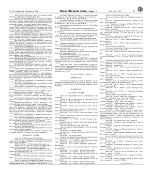 Nº 126, quinta-feira, 3 de julho de 2008 791 ISSN 1677-7042
860.122/04-A.I.467/08-Luiz Carlos do Carmo-R$1.474,00
(hum mil e quatrocentos e setenta e quatro reais)
860.123/04-A.I.469/08-BRITACAL Ind e Com de Brita e
Calcário Brasília Ltda-R$2.282,90 (dois mil e duzentos e oitenta e
dois reais e noventa centavos) 860.137/04-A.I.471/08-BRITACAL
Ind e Com de Brita e Calcário Brasília Ltda-R$2.983,75 (dois mil e
novecentos e oitenta e treis reais e setenta e cinco centavos)
860.140/04-A.I.512/08-BRITACAL Ind e Com de Brita e
Calcário Brasília Ltda-R$3.091,44 (treis mil e noventa e hum reais e
quarenta e quatro centavos) 860.150/04-A.I.1.186/08-BRITACAL Ind
e Com de Brita e Calcário Brasília Ltda-R$3.074,89 (treis mil e
setenta e quatro reais e oitenta e nove centavos)
860.153/04-A.I.512/08-BRITACAL Ind e Com de Brita e
Calcário Brasília Ltda-R$3.080,53 (treis mil e oitenta reais e cin-
qüenta e treis centavos) 860.167/04-A.I.525/08-3.022,51-Catalana Ind
Com de Artefatos de Cimento e Construtora Ltda-R$3.022,51 (treis
mil e vinte e dois reais e cinqüenta e hum centavos)
860.216/04-A.I.679/08-Asa Branca Mármores e Granitos Lt-
da-R$3.098,45 (treis mil e noventa e oito reais e quarenta e cinco
centavos) 860.220/04-A.I.526/08-José E de Souza-R$33,41 (trinta e
treis reais e quarenta e hum centavos)
860.263/04-A.I.507/08-BRITACAL Ind e Com de Brita e
Calcário Brasília Ltda-R$3.100,00 (treis mil e cem reais)
860.264/04-A.I.508/08-BRITACAL Ind e Com de Brita e
Calcário Brasília Ltda-R$3.091,92 (treis mil e noventa e hum reais e
noventa e dois centavos) 860.265/04-A.I.509/08-BRITACAL Ind e
Com de Brita e Calcário Brasília Ltda-R$3.004,47 (treis mil e quaro
reais e quarenta e sete centavos)
860.266/04-A.I.510/08-BRITACAL Ind e Com de Brita e
Calcário Brasília Ltda- R$3.100,00 (treis mil e cem reais)
860.267/04-A.I.511/08-BRITACAL Ind e Com de Brita e
Calcário Brasília Ltda-R$2.297,96 (dois mil e duzentos e noventa e
sete reais e noventa e seis centavos)
860.268/04-A.I.506/08-Pirecal-Pirenópolis Calcário Ltda-
R$1.474,01 (hum mil e quatrocentos e setenta e quatro reais e hum
centavos)
860.292/04-A.I.527/08-Catalana Ond Com de Artefatos de
Cimento e Construtoa Ltda-R$2.993,87 (dois mil e novecentos e
noventa e treis reais e oitenta e sete centavos)
860.332/04-A.I.528/08-Água Santa S.A. Empreendimentos-
R$1.697,43 (hum mil e seiscentos e noventa e sete reais e quarenta e
treis centavos) 860.345/04-A.I.515/08-Waldson MC dos Anjos-
R$1.472,54 (hum mil e quatrocentos e setenta e dois reais e cinqüenta
e quatro centavos)
860.353/04-A.I.518/08-Wesley L Archibald-R$77,36 (setenta
e sete reais e trinta e seis centavos)
860.393-A.I.519/08-Wellisson M & Cia Ltda-R$39,57 (trinta
e nove reais e cinqüenta e sete centavos)
860.452/04-A.I.517/08-Neuza L de S Rodrigues-R$1.368,65
(hum mil e trezentos e sessenta e oito reais e sessenta e cinco
centavos)
860.513/04-A.I.473/08-Ademar V Barros-R$253,75 (duzen-
tos e cinqüenta e reis reais e setenta e cinco centavos)
860.560/04-A.I.586/08-Terra Goyana Mineradora -
R$2.952,47 (dois mil e novecentos e cinqüenta e dois reais e quarenta
e sete)
860.878/04-A.I.738/08-Neuza L de S Rodrigues-R$1.368,65
(hum mil e trezentos e sessenta e oito reais e sessenta e cinco
centavos)
860.880/04-A.I.739/08-Terra Goyana Mineradora Ltda-
R$3.008,84 (treis mil e oito reais e oitenta e quatro centavos)
860.966/04-A.I.673/08-Wellington A V Reis-R$1.550,00
(hum mil e quinhentos e cinqüenta reais) 860.984/04-A.I.575/08-
Kelly C B de Morais-R$1.489,07 (hum mil e quatrocentoa e oitenta e
nove reais e sete centavos) 861.071/04-A.I.651/08-ARENAN-Trans-
porte e Com de Areia e Brita Ltda-R$4,51 (quatro reais e cinqüenta
e hum centavos)
861.012/04-A.I.574/08-Mauro R Balada-R$29,68 (vinte e
nove reais e sessenta e oito centavos)
861.073/04-A.I.652/08-Eduardo Fernandes-R$310,00 (tre-
zentos e dez reais) 861.079/04-A.I.653/08-José C T de Queiroz-
R$77,46 (setenta e sete reais e quarenta e seis centavos)
861.114/04-A.I.644/08-Vilma Marques-R$520,70 (quinhen-
tos e vinte reais e setenta centavos)
860.173/05-A.I.680/08-Valdir de Lima V Boas-R$77,50 (se-
tenta e sete reais e cinqüenta centavos)
860.975/05-A.I.578/08-CD Mineradora Ltda-R$77,14 (seten-
ta e sete reais e quatorze centavos)
861.161/05-A.I.764/08-Lemos Construção Transporte Areia
e Cascalho Ltda-R$77,50 (setenta e sete reais e cinquenta)
<!ID1213296-0>
RELAÇÃO No- 139/2008
FASE DE AUTORIZAÇÃO DE PESQUISA
Torna sem efeito prorrogação por 03 (três) anos o prazo de
validade da Autorização de Pesquisa...(3.26) relação 131/08- publi-
cada no DOU de 20/06/08.
860.341/06-Alvará 5.045/06-Amazônia Mineração Ltda
Prorroga por 02 (dois) anos o prazo de validade da Au-
torização de Pesquisa/inciso III, do art. 22 do C.M. (325)
860.341/06-Alvará 5.045/06-Amazônia Mineração Ltda
Determina cumprimento de exigência Ofício que mencio-
na/Prazo de 60 (sessenta) dias (2.50).
861.158/04-Of.657/08/fisc-Concremax Engenharia Concreto
e Materiais Ltda
860.650/05-Of.658/08/fisc-Minasgoiás Mineração Bergamo
Ltda
860.728/05-Of.659/08/fisc-Top Engenharia Ltda
Aprova o relatório de pesquisa com redução de área, As
area(s) remanescente(s) ficará (ão) disponível(eis) pelo prazo de 60
(sessenta) dias/art.26 do C.M. Disponível no sítio do DNPM. (2.91)
860.428/03 SERVENG Civilsan S.A - Empresas Associadas
de Engenharia -Areia-Hidrolina-Go, Abadiânia-Go e Alexânia-Go e
Silvânia-Go-A(s) - área de 1.979 ha para 50,00 ha
860.488/03 SERVENG Civilsan S.A - Empresas Associadas
de Engenharia -Areia-Hidrolina-Go, Abadiânia-Go e Alexânia-Go e
Silvânia-Go-A(s) - área de 1.972 ha para 50,00 ha
Aprova Relatório de Pesquisa/inciso I do Art. 30 do Código
de Mineração (3.17).
860.916/05-João Lancísio Batista-ME-areia-Orizona-Go
860.145/04-Pedreira IzaíraInd e Com Ltda-Xisto-Aparecida
de Goiânia-Go
Homologa o pedido de renúncia da Autorização de Pesquisa
/ inciso II, do art. 22 do C.M. - Área disponível para pesquisa pelo
prazo de 60 (sessenta) dias/art. 26 do C.M. (2.94) e (3.28).
862.154/05-Alvará1.713/06-Companhia Vale do Rio Doce
FASE DE REQUERIMENTO DE CONCESSÃO DE LA-
VRA
Determina cumprimento de exigência ofício que menciona/
Prazo de 180 (cento e oitenta) dias (3.61).
860.744/98-Of.660/08/fisc-SIDA Sociedade Itumbiarense de
Dragagem e Areia Ltda
FASE DE CONCESSÃO DE LAVRA
Determina cumprimento de exigência ofício que menciona/
Prazo de 60 (sessenta) dias (4.70).
860.463/91-Of.661/08-Mineradora Sahara Ltda
FASE DE DISPONBILIDADE
DNPM 860.650/01 - Declaro PRIORITÁRIA a proposta de
Maurício Machado Vitti, CPF 123.295.248-62 e em conseqüência
INDEFIRO a(s) proposta (s) por Mineração Brasil Central Ltda (3.03)
e (3.59)
DNPM 860.134/04 - Declaro PRIORITÁRIA a proposta de
Vitacal Comércio e Representações Ltda, CNPJ 37.291.887/0001-24 e
em consequência INDEFIRO a(s) proposta (s) por Maurício Machado
Vitti, Goiascal e Mineração e Calcário Ltda e Mineração Brasil Cen-
tral Ltda (3.03) e (3.59)
DENILSON MARTINS ARRUDA
<!ID1213297-0>
RETIFICAÇÃO
Na relação 131/08-publicada no DOU de 20/06/08- -Fase de
Autorização de Pesquisa-onde se lê: Prorroga Alvará de Pesqui-
sa...(326) 861.386/05-Alvará 3496/05-Mineração Itamaracá, leia-se:
860.386/05-...
9o- DISTRITO
<!ID1213290-0>
RELAÇÃO No- 96/2008
FASE DE REQUERIMENTO DE AUTORIZAÇÃO DE
PESQUISA
Indefere de Plano o Requerimento de Autorização de Pes-
quisa/"Caput" do art. 17 do C.M. (1.01)
890.460/02 - Village dos Oitis Comercial Ltda - Rio de
Janeiro-RJ
890.103/04 - Crispim Augusto Lourenço Gomes - Rio de
Janeiro-RJ
Determina o cumprimento de exigência, do ofício que men-
ciona, o prazo de 60 (sessenta) dias (1.31)
890.219/08 - Of. nº 1.913/08 - Dalva Rosa Mansur - Cabo
Frio-RJ
Autoriza a prorrogação, do ofício que menciona, no prazo de
180 (cento e oitenta) dias. (1.33)
890.434/06 - Of. nº 1.832/08 - Cerâmica Rodrigues Ltda -
Silva Jardim-RJ
890.445/06 - Of. nº 1.833/08 - Rafael Alves Branco de Bar-
ros - Casimiro de Abreu-RJ
FASE DE AUTORIZAÇÃO DE PESQUISA
Torna sem efeito a Cessão publicada no DOU de 01/04/08,
Rel. 060/08 (1.03)
890.503/04 - Elbo Scarini Guedes
Torna sem efeito o despacho publicado no DOU de 06/05/08,
Rel. 068/08 (1.92)
890.503/04 - Elbo Scarini Guedes
Determina o cumprimento da exigência do ofício que men-
ciona, no prazo de 180 (cento e oitenta) dias (2.50)
890.417/07 - Of. nº 1.900/08 - Pedras Decorativas Monte
Café de Pádua Ltda - Santo Antônio de Pádua-RJ
890.457/07 - Of. nº 1.854/08 - Mineração Quindins Ltda -
Seropédica-RJ
Torna sem efeito o Auto de Infração publicado no DOU de
19/12/07(6.39)
890.232/98 - A.I. nº 1043/07 - Arthur de Britto Jordão
890.467/04 - A.I. nº 1044/07 - Paulo Ney Ayd Corrêa
Torna sem efeito a Multa aplicada, publicada no DOU de
10.04.06 (6.43)
890.452/03 - A.I. nº 308/04 - Adélia Attie de Gusmão
Torna sem efeito a Multa aplicada, publicada no DOU de
18.03.08 (6.46)
890.232/98 - A.I. nº 1043/07 - Arthur de Britto Jordão
890.467/04 - A.I. nº 1044/07 - Paulo Ney Ayd Corrêa
FASE DE CONCESSÃO DE LAVRA
Aprova os modelos de rótulos das embalagens de água mi-
neral (4.40)
890.137/93 - Paradiso Aqua Fresh Ind. Com.Min. e Dist.
Ltda - Rio de Janeiro-RJ
Fonte: Paradiso, das embalagens de 200ml, 500ml, 510 ml,
1,5L, 5L e 20L, da marca Aqua Fresh
890.690/98 - Santa Rosa de Lima Ind. e Serviços Alimen-
tícios Ltda-ME - Itaboraí-RJ -
Fonte Chuí, das embalagens de 200ml, 310ml (com e sem
gás), 510ml, 600ml (com gás), 1,5L (com e sem gás), 5L, 10L e 20L
da marca Chuí
Determina o cumprimento de exigência do ofício que men-
ciona no prazo de 60 (sessenta) dias (4.70)
890.123/85 - Of. nº 1.777/08 - Pedreira Anhanguera S.A. -
São Gonçalo-RJ
890.071/86 - Of. nº 1.778/08 - Pedreira Anhanguera S.A. -
Rio de Janeiro-RJ
FASE DE LICENCIAMENTO
Determina o Cancelamento do Registro de Licença/Área dis-
ponível em 60 (sessenta) dias (7.04) (3.28)
890.172/90 - Licenc. nº 0491/90 - Areal Irmãos Unidos Lt-
da
890.344/01 - Licenc. nº 1.701/02 - Areal Monte Sol de Igua-
çu Ltda-ME 890.038/07 - Licenc. nº 2.324/07 - Pedro Xavier Nunes-
ME
Determina o cumprimento da exigência do ofício que men-
ciona, no prazo de 60 (sessenta) dias (7.18)
890.308/98 - Of. n 1.788 e 1.789/08 - Empresa de Mineração
Morro Grande Ltda - Araruama-RJ
890.479/06 - Of. nº 1.479/08 - Areal do Tempo Ltda - Se-
ropédica-RJ
890.032/07 - Of. nº 1.843/08 - Carlito's Mineração Ltda -
Macaé-RJ
890.013/08 - Of. nº 1.748/08 - Sumack Transp. Com. e
Terrap. Ltda - Belford Roxo-RJ
890.146/08 - Of. nº 1.909/08 - Areal Vale das Andorinhas
Ltda - Seropédca-RJ
Prorroga o prazo para cumprimento da exigência, do ofício
que menciona, no prazo de 60 (sessenta) dias (7.22)
890.156/06 - Of. nº 1.845/08 - LBF de Itaguaí Mineração
Ltda-EPP -Seropédica-RJ
890.032/07 - Of. nº 1.844/08 - Carlito's Mineração Ltda -
Macaé-RJ
890.020/08 - Of. nº 1.875/08 - A. J. Farias Emp. Imobiliários
Ltda - Belford Roxo-RJ
Defere o Pedido de Licenciamento (7.30)
890.479/06 - Areal do Tempo Ltda - Seropédica-RJ - Licenc.
nº 2.480/08 - Substância: Areia - Prazo: Até 28/02/09
890.492/07 - Urupá Mineração Ltda - Japeri-RJ - Licenc. nº
2.485/08 - Substância: Areia - Prazo: Até 29/08/2012
890.493/07 - Urupá Mineração Ltda - Japeri-RJ - Licenc. nº
2.486/08 - Substância: Areia - Prazo: Até 29/08/2012
890.494/07 - Urupá Mineração Ltda - Japeri-RJ - Licenc. nº
2.487/08 - Substância: Areia - Prazo: Até 29/08/2012
890.013/08 - Sumack Transportes Com. e Terrap. Ltda -
Belford Roxo-RJ - Licenc. nº 2.484/08 - Substância: Saibro - Prazo:
Até 05/03/2009890.146/08 - Areal Vale das Andorinhas Ltda - Se-
ropédica-RJ - Licenc. nº 2.488/08 - Substância: Areia - Prazo: Até
28/09/09Indefere o Requerimento de Registro de Licença/§ 1º, Art.
18 do C.M. (7.38)
890.138/08 - JJG Itaboraí Areal Ltda - Itaboraí-RJ
890.149/08 - Sopostes Concreto Armado Ltda - Barra do
Piraí/Vassouras-RJ
Determina a Baixa do Licenciamento/Art. 21 da I.N. nº
001/2001 (7.51)
890.529/05 - Indústria de Plástico Rangel Ltda - São Gon-
çalo-RJ - Licenc. nº 2.150/06
890.299/07 - Itasol Empreend. Imobiliários Ltda - Itaboraí-
RJ - Licenc. nº 2.410/07
Auto de Infração lavrado para aplicação de multa/Art. 47,
Inciso XVI, do C.M. - Prazo para defesa ou pagamento: 30 (trinta)
dias (7.61)
890.396/03 - A.I. nº 458/08 - Construcesso Com. e Trans-
porte Ltda - R$ 1.556,57
Determina o Cancelamento Automático do Título de Licen-
ciamento (7.99)
890.002/04 - Vila Real Const. Terrap. Ltda - Belford Roxo-
RJ - Licenc. nº 1.880/04
890.417/04 - Areal São José de Seropédica Ltda - Sero-
pédica-RJ - Licenc. nº 2.020/05
890.049/05 - Areal Arenteiro Ltda - Duque de Caxias-RJ -
Licenc. nº 2.002/05
890.276/06 - Campos & Santos Extração de Areia e Seixos
Ltda - Itaperuna-RJ - Licenc. nº 2.220/06
RUI ELIAS JOSÉ
 