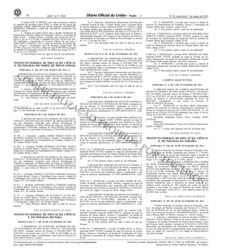 Nº 45, sexta-feira, 7 de março de 201416 ISSN 1677-7050
COMERCIALIZAÇÃO
PROIBIDA
POR TERCEIROS
Este documento pode ser verificado no endereço eletrônico http://www.in.gov.br/autenticidade.html,
pelo código 00022014030700064
Documento assinado digitalmente conforme MP no- 2.200-2 de 24/08/2001, que institui a
Infraestrutura de Chaves Públicas Brasileira - ICP-Brasil.
2
O Edital IFMT nº 096/2013, que trata de processo seletivo
de remoção de servidores deste IFMT; os termo de não aceite dos
candidatos FÁBIO XIMENES DA SILVA, ROGER LAFONTAINE
MESQUITA TABORDA e JOSÉ DE ANCHIETA ALMEIDA DA
SILVA; resolve:
I - Nomear em caráter efetivo para o Quadro Permanente de
Pessoal deste Instituto Federal de Educação, Ciência e Tecnologia de
Mato Grosso - Campus Pontes e Lacerda, nos termos do art. 9°,
inciso I, da Lei nº 8.112/90, o candidato NILTON ALVES DA SIL-
VA, habilitado e classificado no Concurso Público de que trata o
Edital IFRO nº 046/2011, para o cargo de Professor do Ensino Bá-
sico, Técnico e Tecnológico, área de Biologia, Grupo/Cargo NS
707.001, Classe D I, Nível 01, código de vaga nº 0937028 em regime
de trabalho de Dedicação Exclusiva, nos termos dos artigos 20, 21 e
22 da Lei nº 12.772/2012.
II- Esta Portaria entra em vigor na data de sua publicação.
JOSE BISPO BARBOSA
INSTITUTO FEDERAL DE EDUCAÇÃO, CIÊNCIA
E TECNOLOGIA DO NORTE DE MINAS GERAIS
PORTARIA Nº 203, DE 5 DE MARÇO DE 2014 (*)
O REITOR DO INSTITUTO FEDERAL DE EDUCAÇÃO,
CIÊNCIA E TECNOLOGIA DO NORTE DE MINAS GERAIS, no
uso das atribuições conferidas pelo Decreto Presidencial de
15/08/2012, publicado no Diário Oficial da União de 16/08/2012 e,
considerando a solicitação constante do ofício 88/2014 DG/Campus
Arinos, e o que consta do Processo nº 23414.000194/2014-91, re-
solve:
I - Nomear, FRANCISCO VALDEVINO BEZERRA NETO,
Professor do Ensino Básico, Técnico e Tecnológico, para substituir
o(a) Diretor(a) do Departamento de Ensino, código CD-4, do Campus
Arinos, em seus impedimentos legais, eventuais e temporários.
II - Esta Portaria entra em vigor na data de sua publi-
cação.
JOSÉ RICARDO MARTINS DA SILVA
(*) Republicada por ter saído no DOU nº 44, de 6/3/2014, Seção 2,
pág. 11, com incorreção no original.
PORTARIAS DE 6 DE MARÇO DE 2014
O REITOR DO INSTITUTO FEDERAL DE EDUCAÇÃO,
CIÊNCIA E TECNOLOGIA DO NORTE DE MINAS GERAIS, no
uso das atribuições conferidas pelo Decreto Presidencial de
15/08/2012, publicado no Diário Oficial da União de 16/08/2012 e,
considerando a solicitação constante do ofício 69/2014 DG/Campus
Montes Claros, e o que consta do Processo nº 23414.000195/2014-35,
resolve:
Nº 205 - I - Dispensar, a pedido, MÁRIO SÉRGIO COSTA DA
SILVEIRA, Professor do Ensino Básico, Técnico e Tecnológico, da
função de Coordenador da Coordenadoria de Extensão, código FG-2,
do Campus Montes Claros.
Nº 206 - I - Designar, PEDRO HENRIQUE OLIVEIRA GOMES,
Professor do Ensino Básico, Técnico e Tecnológico, para exercer a
função de Coordenador da Coordenadoria de Extensão, código FG-2,
do Campus Montes Claros.
O REITOR DO INSTITUTO FEDERAL DE EDUCAÇÃO,
CIÊNCIA E TECNOLOGIA DO NORTE DE MINAS GERAIS, no
uso das atribuições conferidas pelo Decreto Presidencial de
15/08/2012, publicado no Diário Oficial da União de 16/08/2012 e,
considerando a solicitação constante do ofício 222/2014 DG/Campus
Salinas, e o que consta do Processo nº 23414.000201/2014-54, re-
solve:
Nº 210 - I - Designar, DANIELA CAETANO CARDOSO, Professora
do Ensino Básico, Técnico e Tecnológico, para exercer a função de
Coordenadora dos Cursos do Eixo Tecnológico Recursos Naturais,
código FCC, do Campus Salinas.
Nº 211 - I - Designar, GERALDO MAGELA CARDOSO, Professor
do Ensino Básico, Técnico e Tecnológico, para exercer a função de
Coordenador dos Cursos do Eixo Tecnológico Produção Alimentícia,
código FCC, do Campus Salinas.
Nº 212 - I - Designar, PATRÍCIA DE OLIVEIRA E LUCAS, Pro-
fessora do Ensino Básico, Técnico e Tecnológico, para exercer a
função de Coordenadora dos Cursos do Eixo Tecnológico Informação
e Comunicação, código FCC, do Campus Salinas.
II - Estas Portarias entram em vigor na data de sua pu-
blicação.
JOSÉ RICARDO MARTINS DA SILVA
Art.1º- Autorizar o afastamento internacional com ônus para
o Instituto Federal do Pará - Campus Belém, para a servidora Maria
de Nazaré Rodrigues Pereira, matrícula SIAPE nº 13268252, lotada
no Câmpus Belém, para apresentar o trabalho intitulado "A CRIA-
ÇÃO DOS INSTITUTOS FEDERAIS: MUDAR A CULTURA OU A
ORGANIZAÇÃO?" no IV Congresso Ibero-Americano de Política e
Administração Educação/ VII Congresso Luso Brasileiro de Política e
Administração da Educação, na Cidade do Porto/Portugal, no período
de 14 a 17 de abril de 2014.
Art.2º- Esta Resolução entra em vigor na data de sua as-
sinatura.
ÉLIO DE ALMEIDA CORDEIRO
RESOLUÇÃO Nº 8, DE 28 DE FEVEREIRO DE 2014
O PRESIDENTE DO CONSELHO SUPERIOR DO INS-
TITUTO FEDERAL DE EDUCAÇÃO, CIÊNCIA E TECNOLOGIA
DO PARÁ, nomeado através da Portaria nº 874-MEC-DOU DE
05/07/2012 e de acordo com a Lei nº 11.892 de 29/12/2008, no uso
de suas atribuições legais e considerando o que consta no Processo nº
23051.003080/2014-69, resolve:
Art.1º- Aprovar o afastamento internacional com ônus para o
Instituto Federal do Pará - Reitoria, para o servidor Demethrius Lu-
cena, matrícula SIAPE nº 1879332, lotado na Reitoria, para participar
como conferencista da V Cumpre Mundial de Comunicación Política,
em Cartagena de Indias/Colômbia, no período de 25 a 29 de março de
2014.
Art.2º- Esta Resolução entra em vigor na data de sua as-
sinatura.
ÉLIO DE ALMEIDA CORDEIRO
PORTARIAS DE 6 DE MARÇO DE 2014
O REITOR PRO TEMPORE DO INSTITUTO FEDERAL E
EDUCAÇÃO CIÊNCIA E TECNOLOGIA DO PARÁ, nomeado atra-
vés da Portaria nº 874/2012/MEC, publicada no D.O.U. de
05.07.2012, no uso de suas atribuições legais e considerando o que
consta no processo administrativo nº 23051.003473/2014-72, resol-
ve:
Nº300- Art. 1º DESIGNAR o servidor RAIMUNDO NONATO GO-
MES VANZELER, matrícula SIAPE 1478039, ocupante do cargo de
Auxiliar de Enfermagem, para responder pela Diretoria do Depar-
tamento de Pessoal do Campus Belém deste Instituto, no período de
06/03/2014 a 25/03/2014, por motivo de férias do titular, código CD-
03.
O REITOR PRO TEMPORE DO INSTITUTO FEDERAL E
EDUCAÇÃO CIÊNCIA E TECNOLOGIA DO PARÁ, nomeado atra-
vés da Portaria nº 874/2012/MEC, publicada no D.O.U. de
05.07.2012, no uso de suas atribuições legais e considerando o que
consta no processo administrativo nº 23051.003884/2014-68, resol-
ve:
Nº301- Art. 1º DESIGNAR o servidor FÁBIO DIAS DOS SANTOS,
matrícula SIAPE 1637100, ocupante do cargo de Administrador, para
responder pela Diretoria Geral do Câmpus Industrial de Marabá deste
Instituto nos impedimentos legais e eventuais do titular, código CD-
02.
Art. 2º Esta portaria vigora a partir de sua publicação.
O REITOR PRO TEMPORE DO INSTITUTO FEDERAL E
EDUCAÇÃO CIÊNCIA E TECNOLOGIA DO PARÁ, nomeado atra-
vés da Portaria nº 874/2012/MEC, publicada no D.O.U. de
05.07.2012, no uso de suas atribuições legais e considerando o que
consta no processo administrativo nº 23051.003830/2014-01, resol-
ve:
Nº302 Art. 1º DESIGNAR o servidor ALUÍSIO FREIRE DE OLI-
VEIRA JUNIOR, matrícula SIAPE 1863487, ocupante do cargo de
Assistente em Administração, para responder pela Chefia da Au-
ditoria Interna deste Instituto no período de 18/03/2014 a 21/03/2014,
por motivo de viagem a serviço do titular, código CD-03.
O REITOR PRO TEMPORE DO INSTITUTO FEDERAL E
EDUCAÇÃO CIÊNCIA E TECNOLOGIA DO PARÁ, nomeado atra-
vés da Portaria nº 874/2012/MEC, publicada no D.O.U. de
05.07.2012, no uso de suas atribuições legais e considerando o que
consta no processo administrativo nº 23051.000320/2014-73, resol-
ve:
Nº303 Art. 1º DISPENSAR a servidora RITA DE CÁSSIA CER-
QUEIRA GOMES, matrícula SIAPE 2055131, ocupante do cargo de
Professor do Ensino Básico, Técnico e Tecnológico; da função de
Assessor do Departamento de Formação Técnica e Tecnológica do
Câmpus Belém deste Instituto, código FG-01.
Art. 2º Esta portaria entra em vigor a partir de sua pu-
blicação.
Nº304 Art. 1º DISPENSAR o servidor CLEBER SILVA E SILVA,
matrícula SIAPE 2543927, ocupante do cargo de Professor do Ensino
Básico, Técnico e Tecnológico; da função de Coordenador do Curso
de Química Licenciatura do Campus Belém deste Instituto, código
FG-01.
Art. 2º DESIGNAR o servidor para exercer a função de
Assessor do Departamento de Formação Técnica e Tecnológica do
Câmpus Belém deste Instituto, código FG-01.
Art. 3º Esta portaria vigora a partir de sua publicação.
Nº305 Art. 1º DISPENSAR a servidora JOICE DO SOCORRO NAS-
CIMENTO FARIAS, matrícula SIAPE 1635692, ocupante do cargo
de Assistente em Administração, da função de Chefe de Gabinete do
Campus Belém deste Instituto, código FG-02.
Art. 2º DESIGNAR a servidora para exercer a função de
Chefe de Gabinete da Diretoria Geral do Câmpus Belém deste Ins-
tituto, código FG-01.
Art. 3º Esta portaria vigora a partir de sua publicação.
Nº306 Art. 1º DISPENSAR o servidor JOEL PEREIRA DE LIMA,
matrícula SIAPE 1476253, ocupante do cargo de Auxiliar em As-
suntos Educacionais, da função de Pesquisador Institucional Auxiliar
do Câmpus Belém deste Instituto, sem efeito financeiro.
Art. 2º DESIGNAR o servidor para exercer a função de
Pesquisador Institucional Auxiliar do Câmpus Belém deste Instituto,
código FG-02.
Art. 3º Esta portaria vigora a partir de sua publicação.
ÉLIO DE ALMEIDA CORDEIRO
CAMPUS ABAETETUBA
PORTARIA Nº 4, DE 6 DE FEVEREIRO DE 2014
O DIRETOR GERAL DO CAMPUS ABAETETUBA DO
INSTITUTO FEDERAL DE EDUCAÇÃO CIÊNCIA E TECNOLO-
GIA DO PARÁ, nomeado através da Portaria nº 862/2012-GAB -
D.O.U de 03.09.2012, no uso de suas atribuições legais concedidas
através da Portaria nº 745/2012/GAB, publicada no D.O.U. de
06.08.2012, considerando o que consta no Processo n°
23051.011636/2012-29.resolve
Art. 1º - DESIGNAR, os servidores abaixo relacionados,
membros da Comissão do Processo Administrativo Disciplinar, re-
ferente ao constante no processo sob nº 23051.001744/2014 - 55, nos
termos do art.143 da lei nº 8112/90 combinado com a letra "b" do art.
140 da lei nº 9527/97 e lei nº 9784/99.
Presidente: Reginaldo Tavares Flexa, Contador, SIAPE
nº1670264;
Membros:
Graça Elda Vasconcelos, Técnica em Assuntos Educacionais,
SIAPE n°1660221;
Art. 2° - O prazo para apuração será de 30 (trinta) dias.
VALDINEI MENDES DA SILVA
INSTITUTO FEDERAL DE EDUCAÇÃO, CIÊNCIA
E TECNOLOGIA DA PARAÍBA
PORTARIA Nº 298, DE 28 DE FEVEREIRO DE 2014
O Reitor Substituto do Instituto Federal de Educação, Ciên-
cia e Tecnologia da Paraíba, designado pela Portaria nº 1.193-Rei-
toria, de 28-09-2010, no uso de suas atribuições legais, o contido no
Processo nº 23381.001540/2014-82 e considerando o disposto nos
artigos 215 e seguintes da Lei nº 8.112/90, resolve:
I - conceder Pensão Vitalícia a ESMERALDINA GOMES
DA SILVA, portadora do CPF nº 038.057.254-00, na qualidade de
cônjuge, do ex-servidor, JOÃO GOMES DA SILVA, matrícula
0273618, com fundamento nos artigos 217, inciso I, alínea "a" e 218,
da Lei nº 8.112/90, combinado com o artigo 40, § 7º, inciso I, da
Constituição Federal, com redação dada pela EC nº 41/2003, re-
gulamentada pelo artigo 2º, inciso I, da Lei nº 10.887/04, com valor
correspondente a 100% (cem por cento) da totalidade dos proventos
percebidos pelo aposentado na data anterior a do óbito, até o limite
máximo estabelecido para os benefícios do regime geral da pre-
vidência social, acrescida de 70% (setenta por cento) da parcela
excedente a este limite, do cargo de Professor do Ensino Básico,
Técnico e Tecnológico, Classe D IV 1, com vigência a partir de 22-
02-2014, data do óbito.
PAULO DE TARSO COSTA HENRIQUES
PORTARIA Nº 299, DE 28 DE FEVEREIRO DE 2014
O Reitor Substituto do Instituto Federal de Educação, Ciên-
cia e Tecnologia da Paraíba, designado pela Portaria nº 1.193-Rei-
toria, de 28-09-2010, no uso de suas atribuições legais e tendo em
vista o que consta do Processo nº 23169.000188.2014-82, e de acordo
com a Portaria MEC nº 404/09 e Decreto nº 1.387/95, resolve:
I - autorizar o afastamento do país da servidora CYBELLE
FRAZÃO COSTA BRAGA, Professor do Ensino Básico, Técnico e
Tecnológico, do Quadro Permanente de Pessoal deste Instituto, Cam-
pus Princesa Isabel, durante o período de 07-03-2014 a 24-03-2014,
objetivando sua participação em Treinamento sobre monitoramento
da seca, de alerta precoce e de planejamento para preparação para as
secas, na cidade de Lincoln/EUA e na cidade do Mexico/Mexico,
com ônus limitado.
PAULO DE TARSO COSTA HENRIQUES
INSTITUTO FEDERAL DE EDUCAÇÃO, CIÊNCIA
E TECNOLOGIA DO PARÁ
RESOLUÇÃO Nº 7, DE 20 DE FEVEREIRO DE 2014
O PRESIDENTE DO CONSELHO SUPERIOR DO INS-
TITUTO FEDERAL DE EDUCAÇÃO, CIÊNCIA E TECNOLOGIA
DO PARÁ, nomeado através da Portaria nº 874-MEC-DOU DE
05/07/2012 e de acordo com a Lei nº 11.892 de 29/12/2008, no uso
de suas atribuições legais e considerando o que consta no Processo nº
23051.001623/2014-11, resolve:
 
