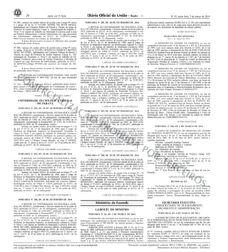 Nº 45, sexta-feira, 7 de março de 201426 ISSN 1677-7050
COMERCIALIZAÇÃO
PROIBIDA
POR TERCEIROS
Este documento pode ser verificado no endereço eletrônico http://www.in.gov.br/autenticidade.html,
pelo código 00022014030700064
Documento assinado digitalmente conforme MP no- 2.200-2 de 24/08/2001, que institui a
Infraestrutura de Chaves Públicas Brasileira - ICP-Brasil.
2
No- 289 - nomear em caráter efetivo de acordo com o artigo 9º, inciso
I e artigo 10 da lei n.º 8112/90, DENISE DA SILVA BRAGA,
habilitado(a) em Concurso Público de Provas e Títulos, no cargo de
Professor de Ensino Superior, Classe A - Denominação de Adjunto A,
Nível 1 em regime de trabalho de Dedicação Exclusiva, para a área
de Políticas Educacionais e Gestão Educacional, em vaga decorrente
de redistribuição, publicada no D.O.U. de 23/05/2013,código
0925734,com exercício no Campus de Diamantina.
A posse deverá ocorrer no prazo de 30(trinta) dias contados
da publicação desta Portaria.
No- 290 - nomear em caráter efetivo de acordo com o artigo 9º, inciso
I e artigo 10 da lei n.º 8112/90, GRAZIELLE ISABELE CRISTINA
SILVA SUCUPIRA, habilitado(a) em Concurso Público de Provas e
Títulos, no cargo de Professor de Ensino Superior, Classe A - De-
nominação de Assistente A, Nível 1 em regime de trabalho de De-
dicação Exclusiva, para a área de Gestão Financeira e Mercado de
Capitais em vaga decorrente de redistribuição, publicada no D.O.U.
de 20/09/2012,código 0919483,com exercício no Campus do Mu-
curi.
A posse deverá ocorrer no prazo de 30(trinta) dias contados
da publicação desta Portaria.
O REITOR DA UNIVERSIDADE FEDERAL DOS VALES
DO JEQUITINHONHA E MUCURI, no uso de suas atribuições
regimentais, RESOLVE,
No- 293 - designar o Professor PAULO AFRÂNIO SANT'ANNA,
para exercer a Função Comissionada de Coordenação de Curso -
FCC, como Coordenador do Programa de Licenciatura em Educação
do Campo - PROCAMPO.
PEDRO ANGELO ALMEIDA ABREU
UNIVERSIDADE TECNOLÓGICA FEDERAL
DO PARANÁ
PORTARIA Nº 282, DE 28 DE FEVEREIRO DE 2014
O REITOR DA UNIVERSIDADE TECNOLÓGICA FEDE-
RAL DO PARANÁ, considerando o Decreto datado de 04 de julho de
2012, publicado no D.O.U. de 05 subsequente; considerando o con-
tido no Decreto nº 7.485, de 18.05.2011, publicado no DOU de 19
subsequente; considerando a Portaria/MEC nº 1.181, de 19.09.2012,
publicada no DOU de 20 subsequente, resolve:
nomear, em caráter efetivo, de acordo com os artigos 9º e 10
da Lei nº 8.112, de 11 de dezembro de 1990, para o cargo de
Professor do Magistério Superior, na denominação Assistente A,
Classe A, Nível 1, em regime de trabalho de Dedicação Exclusiva,
JEFERSON RAFAEL BUENO, habilitado em concurso público, ho-
mologado através do Edital nº 1/2014, publicado no D.O.U. de
24.01.2014, para o Câmpus Campo Mourão, na vaga nº 0920026,
criada pelo art. 1º, inciso I, da Lei nº 12.677, de 25 de junho de 2012,
publicada no D.O.U. de 26 subsequente.
CARLOS EDUARDO CANTARELLI
PORTARIA Nº 283, DE 28 DE FEVEREIRO DE 2014
O REITOR DA UNIVERSIDADE TECNOLÓGICA FEDE-
RAL DO PARANÁ, considerando o Decreto datado de 04 de julho de
2012, publicado no D.O.U. de 05 subsequente; considerando o con-
tido no Decreto nº 7.485, de 18.05.2011, publicado no DOU de 19
subsequente; considerando a Portaria/MEC nº 1.181, de 19.09.2012,
publicada no DOU de 20 subsequente, resolve:
nomear, em caráter efetivo, de acordo com os artigos 9º e 10
da Lei nº 8.112, de 11 de dezembro de 1990, para o cargo de
Professor do Magistério Superior, na denominação Adjunto A, Classe
A, Nível 1, em regime de trabalho de Dedicação Exclusiva, IVAN
ITALO GONZALES GARGATE, habilitado em concurso público,
homologado através do Edital nº 7/2014, publicado no D.O.U. de
12.02.2014, para o Câmpus Pato Branco, na vaga nº 0919931, criada
pelo art. 1º, inciso I, da Lei nº 12.677, de 25 de junho de 2012,
publicada no D.O.U. de 26 subsequente.
CARLOS EDUARDO CANTARELLI
PORTARIA Nº 284, DE 28 DE FEVEREIRO DE 2014
O REITOR DA UNIVERSIDADE TECNOLÓGICA FEDE-
RAL DO PARANÁ, considerando o Decreto datado de 04 de julho de
2012, publicado no D.O.U. de 05 subsequente; considerando o con-
tido no Decreto nº 7.485, de 18.05.2011, publicado no DOU de 19
subsequente; considerando a Portaria/MEC nº 437, de 22.05.2013,
publicada no DOU de 23 subsequente, resolve:
nomear, em caráter efetivo, de acordo com os artigos 9º e 10
da Lei nº 8.112, de 11 de dezembro de 1990, para o cargo de
Professor do Magistério Superior, na denominação Adjunto A, Classe
A, Nível 1, em regime de trabalho de Dedicação Exclusiva, RAFAEL
SENE DE LIMA, habilitado em concurso público, homologado atra-
vés do Edital nº 5/2014, publicado no D.O.U. de 10.02.2014, para o
Câmpus Londrina, na vaga nº 0925774, criada pelo art. 1º, inciso I, da
Lei nº 12.677, de 25 de junho de 2012, publicada no D.O.U. de 26
subsequente.
CARLOS EDUARDO CANTARELLI
PORTARIA Nº 285, DE 28 DE FEVEREIRO DE 2014
O REITOR DA UNIVERSIDADE TECNOLÓGICA FEDE-
RAL DO PARANÁ, considerando o Decreto datado de 04 de julho de
2012, publicado no D.O.U. de 05 subsequente; considerando o con-
tido no Decreto nº 7.485, de 18.05.2011, publicado no DOU de 19
subsequente; considerando a Portaria/MEC nº 437, de 22.05.2013,
publicada no DOU de 23 subsequente, resolve:
nomear, em caráter efetivo, de acordo com os artigos 9º e 10
da Lei nº 8.112, de 11 de dezembro de 1990, para o cargo de
Professor do Magistério Superior, na denominação Adjunto A, Classe
A, Nível 1, em regime de trabalho de Dedicação Exclusiva, JOSÉ
AÉCIO GOMES DE SOUSA, habilitado em concurso público, ho-
mologado através do Edital nº 5/2014, publicado no D.O.U. de
10.02.2014, para o Câmpus Londrina, na vaga nº 0925769, criada
pelo art. 1º, inciso I, da Lei nº 12.677, de 25 de junho de 2012,
publicada no D.O.U. de 26 subsequente.
CARLOS EDUARDO CANTARELLI
PORTARIA Nº 286, DE 28 DE FEVEREIRO DE 2014
O REITOR DA UNIVERSIDADE TECNOLÓGICA FEDE-
RAL DO PARANÁ, considerando o Decreto datado de 04 de julho de
2012, publicado no D.O.U. de 05 subsequente; considerando o con-
tido no Decreto nº 7.485, de 18.05.2011, publicado no DOU de 19
subsequente; considerando a Portaria/MEC nº 437, de 22.05.2013,
publicada no DOU de 23 subsequente, resolve:
nomear, em caráter efetivo, de acordo com os artigos 9º e 10
da Lei nº 8.112, de 11 de dezembro de 1990, para o cargo de
Professor do Magistério Superior, na denominação Adjunto A, Classe
A, Nível 1, em regime de trabalho de Dedicação Exclusiva, RO-
DRIGO CORREA DA SILVA, habilitado em concurso público, ho-
mologado através do Edital nº 5/2014, publicado no D.O.U. de
10.02.2014, para o Câmpus Londrina, na vaga nº 0925770, criada
pelo art. 1º, inciso I, da Lei nº 12.677, de 25 de junho de 2012,
publicada no D.O.U. de 26 subsequente.
CARLOS EDUARDO CANTARELLI
PORTARIA Nº 287, DE 28 DE FEVEREIRO DE 2014
O REITOR DA UNIVERSIDADE TECNOLÓGICA FEDE-
RAL DO PARANÁ, considerando o Decreto datado de 04 de julho de
2012, publicado no D.O.U. de 05 subsequente; considerando o De-
creto nº 7.232, de 19.07.2010, publicado no DOU de 20.07.2010;
considerando a Portaria MEC nº 566, de 25.06.2013, publicada no
DOU de 26 subsequente, resolve:
nomear, em caráter efetivo, de acordo com os artigos 9º e 10
da Lei nº 8.112, de 11 de dezembro de 1990, para o cargo de Técnico
de Laboratório-Área, Nível de Classificação "D", Nível de Capa-
citação "I", Padrão de Vencimento "1", ADRIELE RODRIGUES
DOS SANTOS, habilitada em concurso público, homologado através
do Edital nº 2/2014, publicado no D.O.U. de 31.01.2014, para o
Câmpus Campo Mourão, na vaga nº 0903894, criada pelo inciso II,
art. 1º da Lei nº 12.156, de 23 de dezembro de 2009, publicada no
D.O.U. de 24 subsequente.
CARLOS EDUARDO CANTARELLI
PORTARIA Nº 288, DE 28 DE FEVEREIRO DE 2014
O REITOR DA UNIVERSIDADE TECNOLÓGICA FEDE-
RAL DO PARANÁ, considerando o Decreto datado de 04 de julho de
2012, publicado no D.O.U. de 05 subsequente; considerando o De-
creto nº 7.232, de 19.07.2010, publicado no DOU de 20.07.2010;
considerando a Portaria MEC nº 1.535, de 19.12.2008, publicada no
DOU de 22 subsequente, resolve:
nomear, em caráter efetivo, de acordo com os artigos 9º e 10
da Lei nº 8.112, de 11 de dezembro de 1990, para o cargo de Técnico
de Tecnologia da Informação, Nível de Classificação "D", Nível de
Capacitação "I", Padrão de Vencimento "1", MATHEUS GARCIA
BESSEGATO, habilitado em concurso público, homologado através
do Edital nº 91/2013, publicado no D.O.U. de 06.01.2014, para o
Câmpus Toledo, na vaga nº 0870647, criada pelo art. 4º, inciso II, da
Lei nº 11.740, de 16 de julho de 2008, publicada no D.O.U. de 17
subsequente.
CARLOS EDUARDO CANTARELLI
da Receita Federal, matrícula SIAPECAD nº 25.585, por improbidade
administrativa e por valer-se do cargo para lograr proveito pessoal ou
de outrem, em detrimento da dignidade da função pública.
GUIDO MANTEGA
DESPACHOS DO MINISTRO
Em 5 de março de 2014
O MINISTRO DE ESTADO DA FAZENDA, no uso da
competência prevista no art. 2o do Decreto no 1.387, de 7 de fevereiro
de 1995, com nova redação dada pelo Decreto no 3.025, de 12 de
abril de 1999, autoriza o afastamento do País de JOSÉ CARLOS DE
ARAÚJO, Auditor-Fiscal da Receita Federal do Brasil, no período de
15 a 23 de março de 2014, com ônus, incluído trânsito, na forma do
disposto no art. 1º, inciso IV, do Decreto nº 1.387, de 7 de fevereiro
de 1995, a fim de participar da 33ª Sessão do Comitê de Repressão da
Organização Mundial de Aduanas (OMA), a ser realizada na cidade
de Bruxelas, Bélgica.(Processo nº 12440.000040/2014-65).
O MINISTRO DE ESTADO DA FAZENDA, no uso da
competência prevista no art. 2º do Decreto nº 1.387, de 7 de fevereiro
de 1995, com nova redação dada pelo Decreto nº 3.025, de 12 de
abril de 1999, autoriza o afastamento do País de LUCIANA PIRES
DIAS, Diretora, da Comissão de Valores Mobiliários, no período de
15 a 20 de março de 2014, inclusive trânsito, com ônus, na forma do
disposto no inciso IV do art. 1º do Decreto nº 1.387/1995, a fim de
participar da Reunião do Comitê de Governança Corporativa da Or-
ganização para a Cooperação e Desenvolvimento Econômico, que se
realizará em Paris, França. (Processo nº RJ2014/2477)
O MINISTRO DE ESTADO DA FAZENDA, no uso da
competência prevista no art. 2o do Decreto no 1.387, de 7 de fevereiro
de 1995, com nova redação dada pelo Decreto no 3.025, de 12 de
abril de 1999, autoriza o afastamento do País de IVONETE BE-
ZERRA DE SOUZA, Auditora-Fiscal da Receita Federal do Brasil,
no período de 15 a 23 de março de 2014, com ônus, incluído trânsito,
na forma do disposto no art. 1o, inciso IV, do Decreto nº 1.387, de 7
de fevereiro de 1995, a fim de participar de Reunião do Grupo de
Revisão de Pares - Fórum Global sobre Transparência e Troca de
Informações para Fins Fiscais, a ser realizada na cidade de Valetta,
Malta.(Processo no 12440.000039/2014-31).
GUIDO MANTEGA
PORTARIA Nº 206, DE 6 DE MARÇO DE 2014
O CHEFE DE GABINETE DO MINISTRO DE ESTADO
DA FAZENDA, SUBSTITUTO, no uso da competência que lhe foi
delegada pelo inciso I do art. 1º, da Portaria MF nº 343, de 29 de
maio de 2013, DOU de 31 de maio de 2013, resolve efetivar a
seguinte requisição:
Servidor: Leonardo Rodrigo Ferreira
Cargo: Analista de Finanças e Controle
Matrícula no SIAPE: 1568318
Do: Ministério da Fazenda
Para: Presidência da República
Cargo a ser ocupado: Gerente de Projetos, código DAS
101.4, na Secretaria Nacional da Juventude
Amparo legal: art. 93 da Lei nº 8.112/90, art. 2º da Lei nº
9.007, de 17 de março de 1995, e Parágrafo único do art. 2º do
Decreto nº 4.050, de 12 de dezembro de 2001
Responsabilidade do ônus: Órgão Cedente
Processo nº 10168.000121/2014-14
Art. 1º Esta Portaria entra em vigor na data de sua pu-
blicação.
ERNANI CÉSAR E SILVA CABRAL
RETIFICAÇÃO
Na Portaria MF nº 45, de 13 de fevereiro de 2014, publicada
no Diário Oficial da União de 17 de fevereiro de 2014, Seção 2,
página 40, referente à prorrogação da cessão da servidora LÍDIA
MARIA PESSOA RAMOS, onde se lê: "Responsabilidade do ônus:
Órgão cessionário", leia-se: "Responsabilidade do ônus: Órgão ce-
dente".
SECRETARIA EXECUTIVA
SUBSECRETARIA DE PLANEJAMENTO,
ORÇAMENTO E ADMINISTRAÇÃO
PORTARIAS DE 6 DE MARÇO DE 2014
O SUBSECRETÁRIO DE PLANEJAMENTO, ORÇAMEN-
TO E ADMINISTRAÇÃO DA SECRETARIA EXECUTIVA DO MI-
NISTÉRIO DA FAZENDA, no uso da competência que lhe foi sub-
delegada pelo inciso V do art. 1o da Portaria MF no 393, de 14 de
julho de 2009, resolve:
No- 97- Exonerar, a pedido, SAULO SOUZA KOVALSKI KAMINS-
KI, matrícula SIAPE nº 1927437, do cargo em comissão de As-
sistente Técnico, código DAS 102.1, da Coordenação-Geral de Pla-
nejamento e Projetos Organizacionais desta Subsecretaria de Pla-
nejamento, Orçamento e Administração.
GABINETE DO MINISTRO
PORTARIA Nº 62, DE 5 DE MARÇO DE 2014
O MINISTRO DE ESTADO DA FAZENDA, no uso de suas
atribuições, em cumprimento à decisão prolatada nos autos do Re-
curso Extraordinário nº 780.486/DF, em trâmite perante o Supremo
Tribunal Federal, resolve:
TORNAR SEM EFEITOS a Portaria MF nº 47, de 12 de
março de 2008, publicada no Diário Oficial da União de 14 de março
de 2008, Seção 2, p. 27, que anulou o Processo Administrativo
Disciplinar nº 12466.001950/2001-52 e, por conseqüência, RESTA-
BELECER OS EFEITOS da Portaria MF nº 14, de 25 de janeiro de
2007, publicada no Diário Oficial da União de 26 de janeiro de 2007,
Seção 2, p. 13, que demitiu ADILSON BENTO PEREIRA, Técnico
Ministério da Fazenda
.
 