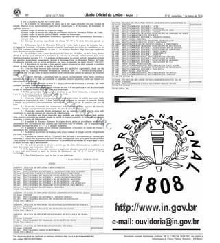 Nº 45, sexta-feira, 7 de março de 201460 ISSN 1677-7050
COMERCIALIZAÇÃO
PROIBIDA
POR TERCEIROS
Este documento pode ser verificado no endereço eletrônico http://www.in.gov.br/autenticidade.html,
pelo código 00022014030700064
Documento assinado digitalmente conforme MP no- 2.200-2 de 24/08/2001, que institui a
Infraestrutura de Chaves Públicas Brasileira - ICP-Brasil.
2
4. DA CLASSIFICAÇÃO NO CONCURSO
4.1. Se o número de interessados for maior que o das vagas oferecidas em cada unidade de
lotação, observar-se-ão, sucessivamente, para fins de classificação e, se necessário, de desempate, os
seguintes critérios:
a) maior tempo de serviço no respectivo cargo;
b) maior tempo de serviço em cargo de provimento efetivo no Ministério Público da União;
c) maior tempo de serviço público federal, somado ou ininterrupto;
d) maior número de dependentes econômicos registrados em seus assentamentos funcionais; e
e) maior idade.
4.2. O tempo de serviço especificado nas alíneas "a", "b" e "c" deste item será apurado em
dias.
4.3. A Secretaria Geral do Ministério Público da União, findo o prazo de inscrição, fará a
divulgação do Resultado Preliminar, contendo a lista de classificação provisória dos candidatos, no dia
13/3/2014, conforme critérios definidos no item 4.1, no endereço eletrônico: http://www.mpu.mp.br/con-
curso-de-remocao/pagina-candidato.
4.4. Os candidatos terão o prazo decadencial de 1 (um) dia, 14/3/2014, até às 18 horas, horário
oficial de Brasília, para solicitarem a desistência do concurso de remoção, exclusivamente pelos meios
eletrônicos tratados nos itens 3.2 e 3.3, podendo os interessados, no mesmo período, impugnar a relação
dos inscritos, protocolando requerimento dirigido à Secretaria Geral do Ministério Público da União,
devidamente instruído com as provas pertinentes, por meio do aparelho fac-símile (0xx61) 3105.6251.
4.5. A desistência de que trata o item anterior poderá ser parcial ou total, podendo o candidato
desistir de uma, algumas ou todas as opções de lotação.
4.6. Caso não haja interesse pela remoção para a(s) opção(ões) registrada(s), ainda que não
obtenha êxito no Resultado Preliminar divulgado na forma do item 4.3, o servidor deverá efetuar a
desistência, uma vez que todas as opções mantidas serão consideradas quando da apuração do Resultado
Final.
4.7. Uma vez efetivada a desistência total ou parcial, exclusivamente pelos meios eletrônicos
descritos nos itens 3.2 e 3.3, não será permitido ao candidato reinserir opção(ões), ainda que seja(m) a(s)
anteriormente descartada(s).
4.8. Findo o prazo definido no item 4.4, decai o direito de desistência à remoção, não sendo
avaliados quaisquer pedidos extemporâneos.
4.9. Após decididas as impugnações referidas no item 4.4, será publicada a lista de classificação
no site do Ministério Público da União, caso seja modificada.
4.10. Não apresentadas impugnações ou decididas as que forem interpostas, a remoção far-se-
á por ato do Secretário-Geral do Ministério Público da União.
5. DAS DISPOSIÇÕES GERAIS
5.1. O servidor lotado provisoriamente, em exercício provisório ou cedido para outro órgão,
observadas as disposições do item 2.1 deste Edital, poderá participar do concurso de remoção, ficando
a lotação ou o exercício consequentemente interrompidos, a contar do ato de remoção, em caso de
êxito.
5.2. O servidor licenciado sem remuneração poderá participar deste concurso de remoção,
ficando a licença consequentemente interrompida em caso de êxito na remoção.
5.3. O servidor removido deverá permanecer por, no mínimo, 2 (dois) anos na nova sede,
ressalvados os casos de remoção no interesse da Administração.
5.4. Os servidores que forem removidos para unidades que ainda não possuam sede própria,
terão exercício provisório na unidade situada na capital da respectiva unidade da federação, ou em outro
município, a critério da Administração.
5.5. A unidade de Recursos Humanos de origem deverá adotar as providências necessárias à
apresentação dos servidores de seus quadros, que obtiverem êxito no certame, que se enquadrem nas
hipóteses previstas nos itens 5.1 e 5.2, à unidade de destino.
5.6. A unidade de destino deverá informar imediatamente à Secretaria de Gestão de Pessoas a
apresentação dos servidores removidos.
5.7. As despesas decorrentes da mudança para a nova unidade de lotação correrão integralmente
por conta do servidor.
5.8. O período de trânsito será de 15 (quinze) dias, devendo o deslocamento ser iniciado após
decorridos 5 (cinco) dias de exercício do novo servidor, configurando falta grave para fins disciplinares
- sem prejuízo de outras penalidades administrativas - a permanência na unidade de origem após o início
do prazo definido para o deslocamento.
5.9. Não é devido período de trânsito a servidor que não altere efetivamente sua residência e em
casos de remoção para municípios limítrofes.
5.10. Na hipótese de o servidor encontrar-se legalmente afastado, o prazo de deslocamento para
a nova sede será contado a partir do término do afastamento (art. 18, § 1º, Lei n.° 8.112, de
11/12/1990).
5.11. Este Edital entra em vigor na data de sua publicação.
LAURO PINTO CARDOSO NETO
ANEXO
AN020101 - ANALISTA DO MPU/APOIO JURIDICO/DIREITO
UF RAMO UNIDADE QUANTIDADE
AL MPF PROCURADORIA DA REPÚBLICA - ALAGOAS/UNIÃO DOS PALMARES 1
DF MPDFT MINISTERIO PUBLICO DO DISTRITO FEDERAL E TERRITÓRIOS 2
ES MPT PROCURADORIA DO TRABALHO NO MUNICÍPIO DE SÃO MATEUS 1
MT MPF PROCURADORIA DA REPUBLICA - MATO GROSSO/DIAMANTINO 1
PB MPF PROCURADORIA DA REPUBLICA NO MUNICIPIO DE MONTEIRO 1
PE MPF PROCURADORIA DA REPUBLICA NO MUNICIPIO DE CARUARU 1
PR MPF PROCURADORIA DA REPUBLICA NO MUNICIPIO DE FOZ DO IGUACU 1
PR MPT PROCURADORIA DO TRABALHO NO MUNICIPIO DE PATO BRANCO 1
RR MPF PROCURADORIA DA REPUBLICA - RORAIMA 1
TOTAL POR CARGO: 10
AN020205 - ANALISTA DO MPU/APOIO TÉCNICO-ADMINISTRATIVO/COMUNIC. SOCIAL
UF RAMO UNIDADE QUANTIDADE
DF MPF PROCURADORIA DA REPUBLICA - DISTRITO FEDERAL 1
GO MPT PROCURADORIA REGIONAL DO TRABALHO EM GOIANIA/GO 1
TOTAL POR CARGO: 2
AN020308 - ANALISTA DO MPU/APOIO TÉCNICO-ESPECIALIZADO/GESTÃO PÚBLICA
UF RAMO UNIDADE QUANTIDADE
MT MPT PROCURADORIA REGIONAL DO TRABALHO EM CUIABÁ 1
TOTAL POR CARGO: 1
AN020530 - ANALISTA DO MPU/PERÍCIA/ENGENHARIA DE SEGURANÇA DO TRABA-
LHO
UF RAMO UNIDADE QUANTIDADE
PI MPT PROCURADORIA DO TRABALHO NO MUNICÍPIO DE PICOS 1
TOTAL POR CARGO: 1
AN020533 - ANALISTA DO MPU/PERÍCIA/ENGENHARIA MECÂNICA
UF RAMO UNIDADE QUANTIDADE
DF MPF PROCURADORIA GERAL DA REPUBLICA 1
TOTAL POR CARGO: 1
TC010101 - TECNICO DO MPU/APOIO TECNICO-ADMINISTRATIVO/ADMINISTRACAO
UF RAMO UNIDADE QUANTIDADE
AC MPF PROCURADORIA DA REPÚBLICA - ACRE 1
AM MPF PROCURADORIA DA REPÚBLICA - AMAZONAS 1
AM MPF PROCURADORIA DA REPÚBLICA NO MUNICÍPIO DE TEFÉ 1
AP MPF PROCURADORIA DA REPÚBLICA - AMAPÁ 1
CE MPT PROCURADORIA DO TRABALHO NO MUNICÍPIO DE LIMOEIRO DO NORTE 1
DF MPF PROCURADORIA GERAL DA REPUBLICA 3
DF MPF PROCURADORIA DA REPUBLICA - DISTRITO FEDERAL 3
DF MPF PRR/1ª REGIÃO - BRASÍLIA 2
DF MPT PROCURADORIA GERAL DO TRABALHO EM BRASILIA/DF 1
DF MPM PROCURADORIA GERAL DA JUSTIÇA MILITAR/DF 3
DF MPDFT MINISTERIO PUBLICO DO DISTRITO FEDERAL E TERRITÓRIOS 5
ES MPT PROCURADORIA DO TRABALHO NO MUNICÍPIO DE SÃO MATEUS 1
GO MPF PROCURADORIA DA REPUBLICA - GOIAS/APARECIDA DE GOIÂNIA 1
MA MPF PROCURADORIA DA REPUBLICA NO MUNICIPIO DE IMPERATRIZ 1
MG MPF PROCURADORIA DA REPUBLICA - MINAS GERAIS 1
PE MPF PROCURADORIA DA REPUBLICA - PERNAMBUCO 1
PR MPF PROCURADORIA DA REPUBLICA - PARANA 1
PR MPT PROCURADORIA REGIONAL DO TRABALHO EM CURITIBA 1
RN MPF PROCURADORIA DA REPUBLICA - RIO GRANDE DO NORTE 1
RN MPF PROCURADORIA DA REPUBLICA NO MUNICIPIO DE MOSSORO 1
RS MPF PROCURADORIA DA REPUBLICA - RIO GRANDE DO SUL 1
RS MPF PRR/4ª REGIÃO - PORTO ALEGRE 2
RS MPT PROCURADORIA REGIONAL DO TRABALHO EM PORTO ALEGRE 1
RS MPT PROCURADORIA DO TRABALHO NO MUNICÍPIO DE URUGUAIANA 1
SP MPF PROCURADORIA DA REPUBLICA - SAO PAULO 1
SP MPF PRR/3ª REGIÃO - SÃO PAULO 1
SP MPT PROCURADORIA REGIONAL DO TRABALHO EM SÃO PAULO 1
SP MPT PROCURADORIA REGIONAL DO TRABALHO EM CAMPINAS 1
TOTAL POR CARGO: 40
TC010106 - TÉCNICO DO MPU/APOIO TÉCNICO-ADMINISTRATIVO/TEC. DA INF.
UF RAMO UNIDADE QUANTIDADE
RS MPM PROCURADORIA DE JUSTIÇA MILITAR/RIO GRANDE DO SUL 1
TOTAL POR CARGO: 1
TOTAL GERAL: 56
 