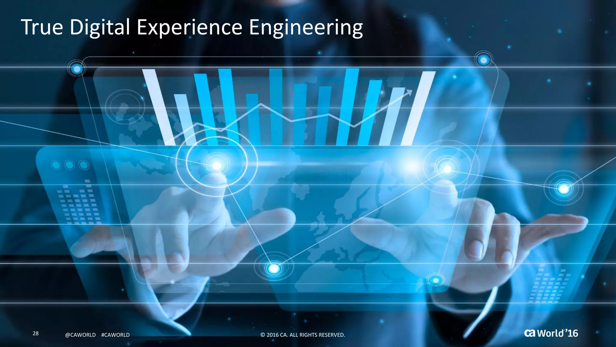 28 ©	2016	CA.	ALL	RIGHTS	RESERVED.@CAWORLD				#CAWORLD
True	Digital	Experience	Engineering
©	2016	CA.	ALL	RIGHTS	RESERVED.28 @CAWORLD				#CAWORLD
 