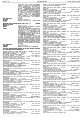 PÁGINA 17                                                                    23 DE MAIO DE 2011                                            DIÁRIO OFICIAL n. 7.954

                                 noventa reais), somada ao valor do Termo Aditivo       VALOR R$: 8.700,00 (OITO MIL E SETECENTOS REAIS)
                                 nº44.000,16 (quarenta e quatro mil reais e dezesseis   OBJETO: AQUISIÇÃO DE MEDICAMENTOS.
                                 centavos), ao Termo Aditivo nº 002, que foi de R4
                                 17.321,16 (dezessete trezentos e vinte e um dezes-     AMPARO LEGAL: ART. 15 DA LEI FEDERAL N.º 8.666, DE 21 DE JUNHO DE 1993 E SUAS
                                 seis reais) e ao presente Termo Aditivo 003 que foi    ALTERAÇÕES.
                                 de 17.321,16 (dezessete mil trezentos e vinte e um     PROCESSO N.º 27/200271/2011           NE: 1068               DATA: 11/05/2011
                                 mil dezesseis centavos), ao Termo Aditivo 004, que     FAVORECIDO: HIPOLABOR FARMACEUTICA
                                 foi de R$ 17.321,16 (dezessete mil trezentos e vinte   P.T.: 10302001126410000   N.D.: 339030                     FONTE: 0240000000
                                 um reais e dezesseis centavos) e ao presente ter-      VALOR R$: 2.780,00 (DOIS MIL, SETECENTOS E OITENTA REAIS)
                                 mo aditivo n 005, que é de R$17.321,16 (dezessete      OBJETO: AQUISIÇÃO DE MEDICAMENTOS.
                                 mil trezentos e vinte um reais e dezesseis centavos)
                                 passará a ser de R$ 158.274,80 (cento e cinquenta      AMPARO LEGAL: ART. 15 DA LEI FEDERAL N.º 8.666, DE 21 DE JUNHO DE 1993 E SUAS
                                 e oito mil duzentos e setenta e quatro mil e oitenta   ALTERAÇÕES.
                                 centavos).                                             PROCESSO N.º 27/200259/2011           NE: 1069              DATA: 11/05/2011
Data de Assinatura:               16/05/2011                                            FAVORECIDO: FRESENIUS KABI BRASIL LTDA
Do Prazo:                         22/05/2011 a 21/11/2011                               P.T.: 10302001126410000   N.D.: 339030                     FONTE: 0240000000
Assinam:                          RONALDO PERCHES QUEIROZ e FABIANO VIANA               VALOR R$: 2.260,00 (DOIS MIL, DUZENTOS E SESSENTA REAIS)
STORTI.                                                                                 OBJETO: AQUISIÇÃO DE MEDICAMENTOS BASICOS IV.

Extrato do I Termo Aditivo ao Contrato Nº 053/2010        Nº            Cadastral       AMPARO LEGAL: ART. 15 DA LEI FEDERAL N.º 8.666, DE 21 DE JUNHO DE 1993 E SUAS
0053/2010-FUNSAU                                                                        ALTERAÇÕES.
Processo nº                     27/200.373/2010                                         PROCESSO N.º 27/200259/2011           NE: 1070              DATA: 11/05/2011
Partes:                        FUNDAÇÃO SERVIÇOS DE SAÚDE DE MS e NACIONAL              FAVORECIDO: PRO-DIET FARMACEUTICA LTDA
                               COMERCIAL HOSPITALAR LTDA.                               P.T.: 10302001126410000   N.D.: 339030                     FONTE: 0240000000
Objeto:                        1. O objeto do presente Termo Aditivo é a prorro-        VALOR R$: 196,00 (CENTO E NOVENTA E SEIS REAIS)
                               gação do prazo de vigência do Contrato nº 053/           OBJETO: AQUISIÇÃO DE MEDICAMENTOS BASICOS IV.
                               FUNSAU/2010, por mais 03 (três) meses, de acor-
                               do com o art. 57, § 1º, II, da lei supramencionada,      AMPARO LEGAL: ART. 15 DA LEI FEDERAL N.º 8.666, DE 21 DE JUNHO DE 1993 E SUAS
                               passando a viger de 13/05/2.011 a 12/08/2.011, em        ALTERAÇÕES.
                               conformidade com os pareceres jurídicos e autoriza-      PROCESSO N.º 27/200259/2011           NE: 1071              DATA: 11/05/2011
                               ção constante do processo em epigrafe.                   FAVORECIDO: CRISTALIA PROD.FARMACEUTICOS LTDA.
                               1.1 O valor global do Contrato original que é de         P.T.: 10302001126410000   N.D.: 339030                     FONTE: 0240000000
                               R$ 8.308,15 (oito mil trezentos e oito reais e quin-     VALOR R$: 680,00 (SEISCENTOS E OITENTA REAIS)
                               ze centavos), permanecerá o mesmo obrigando-se           OBJETO: AQUISIÇÃO DE MEDICAMENTOS BASICOS IV.
                               a CONTRATADA a fornecer, nas mesmas condições
                               anteriormente o mesmo obrigando-se anteriormen-          AMPARO LEGAL: ART. 15 DA LEI FEDERAL N.º 8.666, DE 21 DE JUNHO DE 1993 E SUAS
                               te contratadas, os materiais constantes na cláusu-       ALTERAÇÕES.
                               la primeira do Contrato em questão, objetivando o        PROCESSO N.º 27/200259/2011           NE: 1072              DATA: 11/05/2011
                               atendimento do Hospital Regional de Mato Grosso do       FAVORECIDO: HIPOLABOR FARMACEUTICA
                               Sul - HRMS.                                              P.T.: 10302001126410000   N.D.: 339030                     FONTE: 0240000000
Data de Assinatura:             10/5/2011                                               VALOR R$: 1.140,00 (UM MIL, CENTO E QUARENTA REAIS)
Do Prazo:                       13/5/2011 a 12/8/2011                                   OBJETO: AQUISIÇÃO DE MEDICAMENTOS BASICOS IV.
Assinam:                        RONALDO PERCHES QUEIROZ e JOSE CABRERA.
                                                                                        AMPARO LEGAL: ART. 15 DA LEI FEDERAL N.º 8.666, DE 21 DE JUNHO DE 1993 E SUAS
AUTORIZO AS DESPESAS E AS EMISSÕES DAS NOTAS DE EMPENHO REFERENTE                       ALTERAÇÕES.
AOS PROCESSOS ABAIXO RELACIONADOS:                                                      PROCESSO N.º 27/200210/2011           NE: 1108               DATA: 17/05/2011
                                                                                        FAVORECIDO: COMERCIAL T & C LTDA
AMPARO LEGAL: ART. 116 DA LEI FEDERAL N.º 8.666, DE 21 DE JUNHO DE 1993 E SUAS          P.T.: 10302001126410000   N.D.: 339030                     FONTE: 0100000000
ALTERAÇÕES E DECRETO ESTADUAL N.º 11.261/2003.                                          VALOR R$: 2.185,57 (DOIS MIL, CENTO E OITENTA E CINCO REAIS E OITENTA E SETE
PROCESSO N.º 27/200266/2011           NE: 0820                DATA: 11/04/2011          CENTAVOS)
FAVORECIDO: FUNDO NACIONAL DE SAUDE-MS                                                  OBJETO: AQUISIÇÃO DE PRODUTOS NÃO PERECIVEIS.
P.T.: 10302001126410000   N.D.: 339093                      FONTE: 0281080128
VALOR R$: 1.317.049,47 (UM MILHÃO, TREZENTOS E DEZESSETE MIL E QUARENTA E               AMPARO LEGAL: ART. 15 DA LEI FEDERAL N.º 8.666, DE 21 DE JUNHO DE 1993 E SUAS
NOVE REAIS E QUARENTA E SETE CENTAVOS)                                                  ALTERAÇÕES.
OBJETO: DEVOLUÇÃO DE RECURSOS DO CONVENIO 4780/2005.                                    PROCESSO N.º 27/200210/2011           NE: 1109               DATA: 17/05/2011
                                                                                        FAVORECIDO: I. A. CAMPAGNA JUNIOR E CIA. LTDA.
AMPARO LEGAL: ART. 15 DA LEI FEDERAL N.º 8.666, DE 21 DE JUNHO DE 1993 E SUAS           P.T.: 10302001126410000   N.D.: 339030                     FONTE: 0100000000
ALTERAÇÕES.                                                                             VALOR R$: 4.057,98 (QUATRO MIL, CINQUENTA E SETE REAIS E NOVENTA E OITO
PROCESSO N.º 27/200271/2011           NE: 1059               DATA: 11/05/2011           CENTAVOS)
FAVORECIDO: NOVAFARMA INDUSTRIA FARMACEUTICA LTDA                                       OBJETO: AQUISIÇÃO DE PRODUTOS NÃO PERECIVEIS.
P.T.: 10302001126410000   N.D.: 339030                     FONTE: 0240000000
VALOR R$: 640,00 (SEISCENTOS E QUARENTA REAIS)                                          AMPARO LEGAL: ART. 15 DA LEI FEDERAL N.º 8.666, DE 21 DE JUNHO DE 1993 E SUAS
OBJETO: AQUISIÇÃO DE MEDICAMENTOS.                                                      ALTERAÇÕES.
                                                                                        PROCESSO N.º 27/200210/2011           NE: 1110               DATA: 17/05/2011
AMPARO LEGAL: ART. 15 DA LEI FEDERAL N.º 8.666, DE 21 DE JUNHO DE 1993 E SUAS           FAVORECIDO: NUTRIR ALIMENTOS LTDA
ALTERAÇÕES.                                                                             P.T.: 10302001126410000   N.D.: 339030                     FONTE: 0100000000
PROCESSO N.º 27/200271/2011           NE: 1060               DATA: 11/05/2011           VALOR R$: 586,08 (QUINHENTOS E OITENTA E SEIS REAIS E OITO CENTAVOS)
FAVORECIDO: EXPRESSA DISTRIBUIDORA DE MEDICAMENTO LTDA                                  OBJETO: AQUISIÇÃO DE PRODUTOS NÃO PERECIVEIS.
P.T.: 10302001126410000   N.D.: 339030                     FONTE: 0240000000
VALOR R$: 565,00 (QUINHENTOS E SESSENTA E CINCO REAIS)                                  AMPARO LEGAL: ART. 15 DA LEI FEDERAL N.º 8.666, DE 21 DE JUNHO DE 1993 E SUAS
OBJETO: AQUISIÇÃO DE MEDICAMENTOS.                                                      ALTERAÇÕES.
                                                                                        PROCESSO N.º 27/200210/2011            NE: 1111              DATA: 17/05/2011
AMPARO LEGAL: ART. 15 DA LEI FEDERAL N.º 8.666, DE 21 DE JUNHO DE 1993 E SUAS           FAVORECIDO: YOUSSIF AMIM YOUSSIF
ALTERAÇÕES.                                                                             P.T.: 10302001126410000    N.D.: 339030                    FONTE: 0100000000
PROCESSO N.º 27/200271/2011           NE: 1061               DATA: 11/05/2011           VALOR R$: 6.001,79 (SEIS MIL E UM REAIS E SETENTA E NOVE CENTAVOS)
FAVORECIDO: TRANSMED DISTR. DE MED. HOSPITALARES LTDA-ME                                OBJETO: AQUISIÇÃO DE PRODUTOS NÃO PERECIVEIS.
P.T.: 10302001126410000   N.D.: 339030                     FONTE: 0240000000
VALOR R$: 2.340,00 (DOIS MIL, TREZENTOS E QUARENTA REAIS)                               AMPARO LEGAL: ART. 15 DA LEI FEDERAL N.º 8.666, DE 21 DE JUNHO DE 1993 E SUAS
OBJETO: AQUISIÇÃO DE MEDICAMENTOS.                                                      ALTERAÇÕES.
                                                                                        PROCESSO N.º 27/200210/2011           NE: 1112               DATA: 17/05/2011
AMPARO LEGAL: ART. 15 DA LEI FEDERAL N.º 8.666, DE 21 DE JUNHO DE 1993 E SUAS           FAVORECIDO: ODEBRECHT COMERCIO E INDUSTRIA DE CAFE LTDA
ALTERAÇÕES.                                                                             P.T.: 10302001126410000   N.D.: 339030                     FONTE: 0100000000
PROCESSO N.º 27/200271/2011            NE: 1062              DATA: 11/05/2011           VALOR R$: 1.050,00 (UM MIL E CINQUENTA REAIS)
FAVORECIDO: DIMACI/PR MATERIAL CIRURGICO LTDA                                           OBJETO: AQUISIÇÃO DE PRODUTOS NÃO PERECIVEIS.
P.T.: 10302001126410000    N.D.: 339030                    FONTE: 0240000000
VALOR R$: 6.030,00 (SEIS MIL E TRINTA REAIS)                                            AMPARO LEGAL: ART. 15 DA LEI FEDERAL N.º 8.666, DE 21 DE JUNHO DE 1993 E SUAS
OBJETO: AQUISIÇÃO DE MEDICAMENTOS.                                                      ALTERAÇÕES.
                                                                                        PROCESSO N.º 27/200215/2011           NE: 1118               DATA: 17/05/2011
AMPARO LEGAL: ART. 15 DA LEI FEDERAL N.º 8.666, DE 21 DE JUNHO DE 1993 E SUAS           FAVORECIDO: MIT INDUSTRIA E COMERCIO DE CARNES E BEM. LTDA
ALTERAÇÕES.                                                                             P.T.: 10302001126410000   N.D.: 339030                     FONTE: 0100000000
PROCESSO N.º 27/200271/2011           NE: 1063               DATA: 11/05/2011           VALOR R$: 927,00 (NOVECENTOS E VINTE E SETE REAIS)
FAVORECIDO: CRISTALIA PROD.FARMACEUTICOS LTDA.                                          OBJETO: AQUISIÇÃO DE PRODUTOS DA TABELA SIMA.
P.T.: 10302001126410000   N.D.: 339030                     FONTE: 0240000000
VALOR R$: 24.754,20 (VINTE E QUATRO MIL, SETECENTOS E CINQUENTA E QUATRO                AMPARO LEGAL: ART. 15 DA LEI FEDERAL N.º 8.666, DE 21 DE JUNHO DE 1993 E SUAS
REAIS E VINTE CENTAVOS)                                                                 ALTERAÇÕES.
OBJETO: AQUISIÇÃO DE MEDICAMENTOS.                                                      PROCESSO N.º 27/200215/2011           NE: 1119               DATA: 17/05/2011
                                                                                        FAVORECIDO: COMERCIAL T & C LTDA
AMPARO LEGAL: ART. 15 DA LEI FEDERAL N.º 8.666, DE 21 DE JUNHO DE 1993 E SUAS           P.T.: 10302001126410000   N.D.: 339030                     FONTE: 0100000000
ALTERAÇÕES.                                                                             VALOR R$: 1.554,00 (UM MIL, QUINHENTOS E CINQUENTA REAIS)
PROCESSO N.º 27/200271/2011           NE: 1064               DATA: 11/05/2011           OBJETO: AQUISIÇÃO DE PRODUTOS DA TABELA SIMA.
FAVORECIDO: PRATI, DONADUZZI & CIA LTDA
P.T.: 10302001126410000   N.D.: 339030                     FONTE: 0240000000            AMPARO LEGAL: ART. 15 DA LEI FEDERAL N.º 8.666, DE 21 DE JUNHO DE 1993 E SUAS
VALOR R$: 15,00 (QUINZE REAIS)                                                          ALTERAÇÕES.
OBJETO: AQUISIÇÃO DE MEDICAMENTOS.                                                      PROCESSO N.º 27/200215/2011           NE: 1120               DATA: 17/05/2011
                                                                                        FAVORECIDO: YOUSSIF AMIM YOUSSIF
AMPARO LEGAL: ART. 15 DA LEI FEDERAL N.º 8.666, DE 21 DE JUNHO DE 1993 E SUAS           P.T.: 10302001126410000   N.D.: 339030                     FONTE: 0100000000
ALTERAÇÕES.                                                                             VALOR R$: 1.370,24 (UM MIL, TREZENTOS E SETENTA REAIS E VINTE E QUATRO
PROCESSO N.º 27/200271/2011           NE: 1065               DATA: 11/05/2011           CENTAVOS)
FAVORECIDO: ISOFARMA INDUSTRIA FARMACEUTICA LTDA                                        OBJETO: AQUISIÇÃO DE PRODUTOS DA TABELA SIMA.
P.T.: 10302001126410000   N.D.: 339030                     FONTE: 0240000000
 
