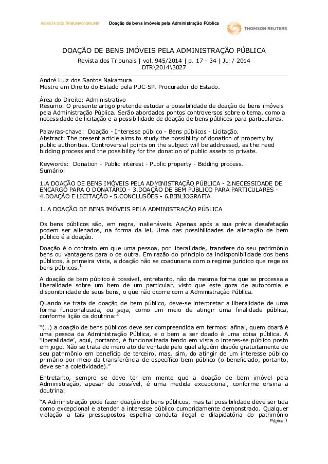Doaçao de bens imóveis pela administração pública Doaçao de bens imóveis pela administração pública