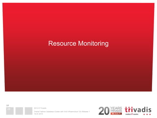 2014 © Trivadis 
16.07.2014 
Oracle Failover Database Cluster with Grid Infrastructure 12c Release 1 
Resource Monitoring ...