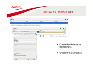 Feature as Remote URL 
• Create New Feature as 
Remote URL 
• Create URL Connection 
 