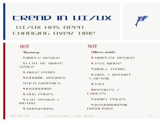 Trend in UI/UX
UI/UX has been
changing over time
30-10-18 11Everything for Apex
•Bootstrap
•Simple design
•A lot of white
space
•Large items
•Dynamic regions
•Info graphics
•Dashboard
•Long pages
•Flat design /
Metro
•Transitions
•JQuery mobile
•Complex design
•Less white
•Small items
•Tabs / Report
-> Detail
•Text
•Reports /
Tables
•Short pages
•Skeuomorphic
(realism)
HOT NOT
 