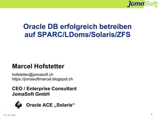1
Oracle DB erfolgreich betreiben
auf SPARC/LDoms/Solaris/ZFS
Marcel Hofstetter
hofstetter@jomasoft.ch
https://jomasoftmar...