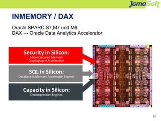 22
INMEMORY / DAX
Oracle SPARC S7,M7 und M8
DAX → Oracle Data Analytics Accelerator
 