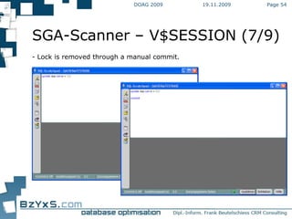 19.11.2009 DOAG 2009 Page  SGA-Scanner – V$SESSION (7/9) - Lock is removed through a manual commit.  