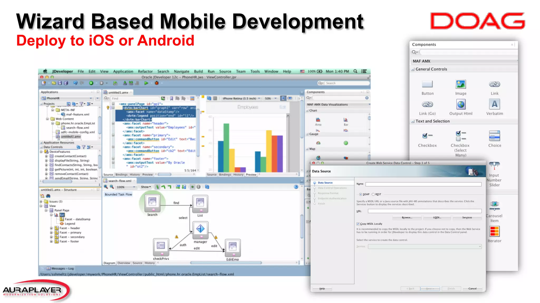Wizard Based Mobile Development
Deploy to iOS or Android
 