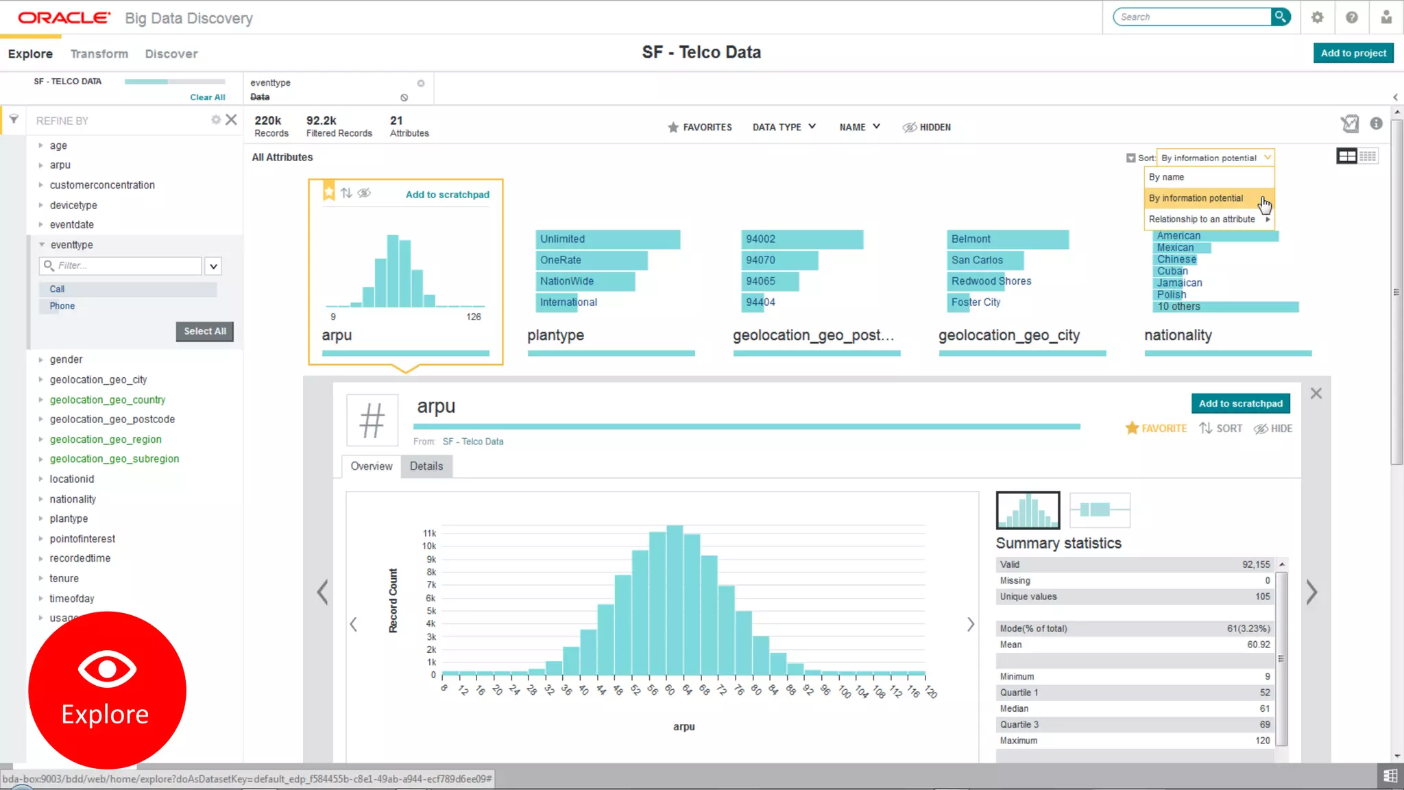 Copyright © 2015, Oracle and/or its affiliates. All rights reserved. | 32
Explore
 