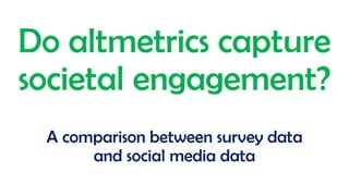 Do altmetrics capture
societal engagement?
A comparison between survey data
and social media data
 