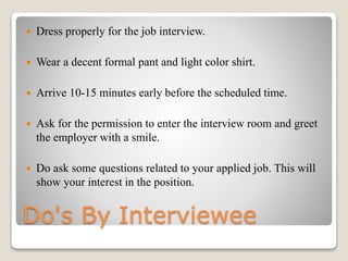 Do and dont of interviewee and interviewer | PPTX