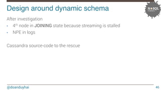 Design around dynamic schema! 
@doanduyhai 
46 
After investigation 
• 4th node in JOINING state because streaming is stal...