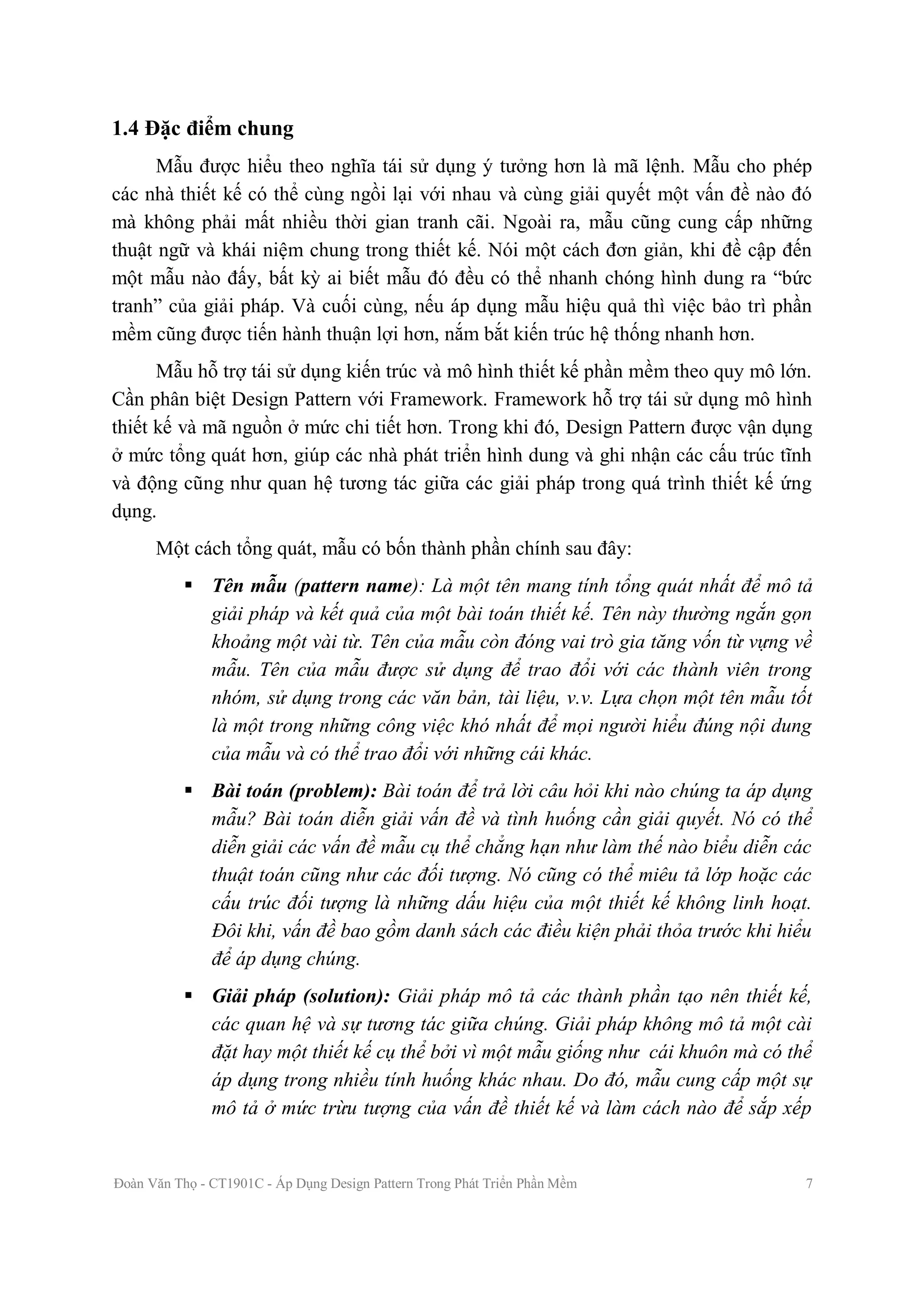 Đề tài: Áp dụng Design Pattern trong phát triển phần mềm, 9đ | PDF