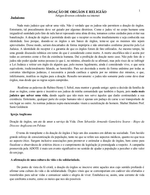 Redação Sobre Doação De órgãos No Brasil Doação de órgãos word - religiões