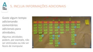 5. INCLUA INFORMAÇÕES ADICIONAIS
Gaste algum tempo
adicionando
comentários
adicionais para
atividades.
Algumas atividades
podem, por exemplo, não
ser otimizadas ou não ser
fáceis de manipular.
 