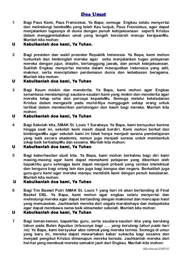 Contoh Doa Umat dalam Liturgi Katolik Roma 1 