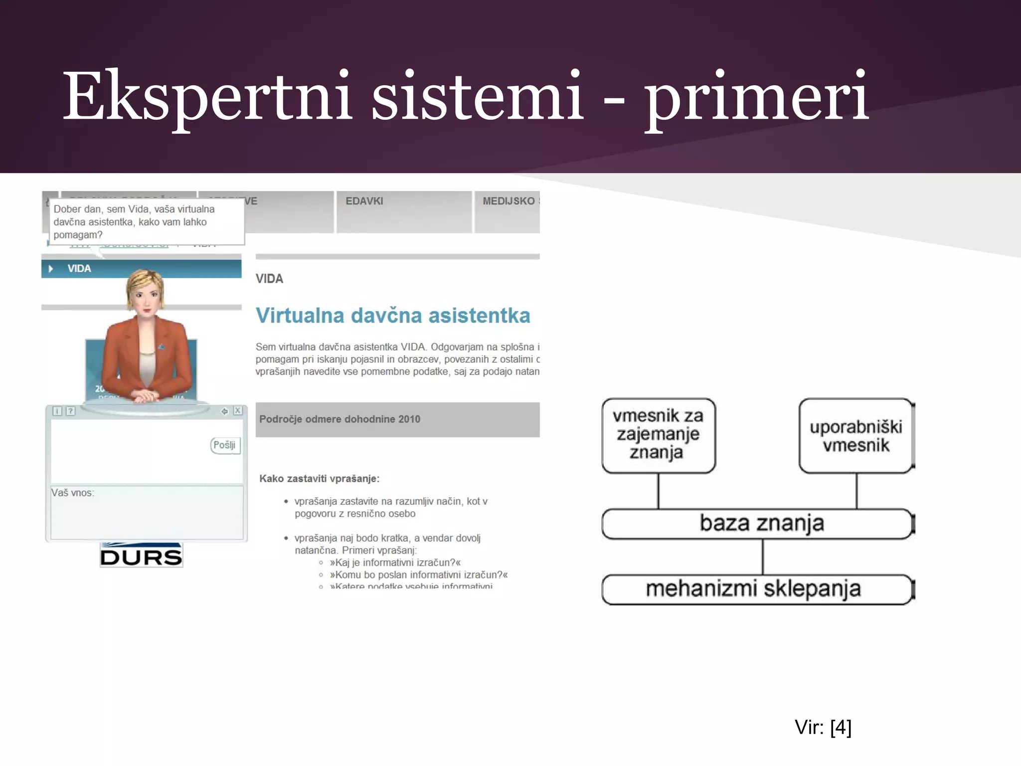 Ekspertni sistemi - primeri
Vir: [4]
 