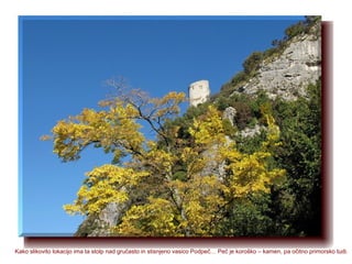 Kako slikovito lokacijo ima ta stolp nad gručasto in stisnjeno vasico Podpeč… Peč je koroško – kamen, pa očitno primorsko ...