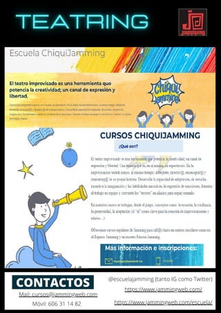 CONTACTOS
Mail: cursos@jammingweb.com
Móvil: 606 31 14 82
@escuelajamming (tanto IG como Twitter)
https://www.jammingweb.com/
https://www.jammingweb.com/escuela/
 