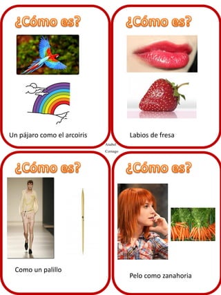 Un pájaro como el arcoiris

Labios de fresa
Anabel
Cornago

Como un palillo

Pelo como zanahoria

 