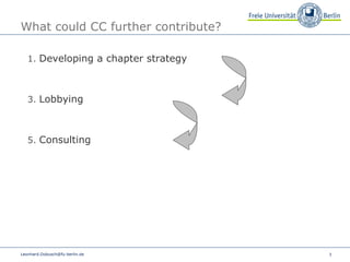 What could CC further contribute?  [email_address] Developing a chapter strategy Lobbying Consulting 