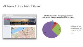 seine Anliegen vorgebracht zu haben; 8% sehen hingegen keine Veränderu
persönlichen Verhalten. Eine kleine Minderheit von 3% gibt an, zuvor ihre Anlie
über „klassische“ Kommunikationskanäle an die Stadtverwaltung herangetrag
(Abbildung 15).
Abbildung 15: Kommunikation der Anliegen vor Existenz der Plattform
»Schau.auf.Linz«: Mehr Inklusion
 
