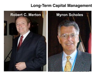 Long-Term Capital Management
Robert C. Merton Myron Scholes
Bild: Nobellaureatsphotopgrapher, CC-BY-SA, http://en.wikipedia.org/wiki/File:Myron_Scholes_2008_in_Lindau.png
 