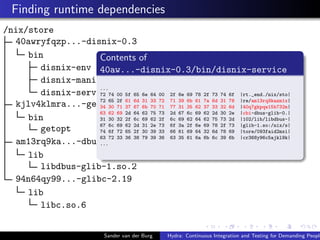 Finding runtime dependencies
/nix/store
40awryfqzp...-disnix-0.3
bin
disnix-env
disnix-manifest
disnix-service
kjlv4klmra....