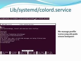 Lib/systemd/colord.service
Me-manage profile
warna yang ada pada
sistem komputer
 