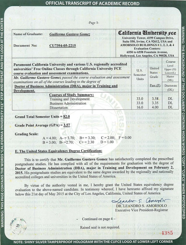 Official Transcript of Academic Record | PDF