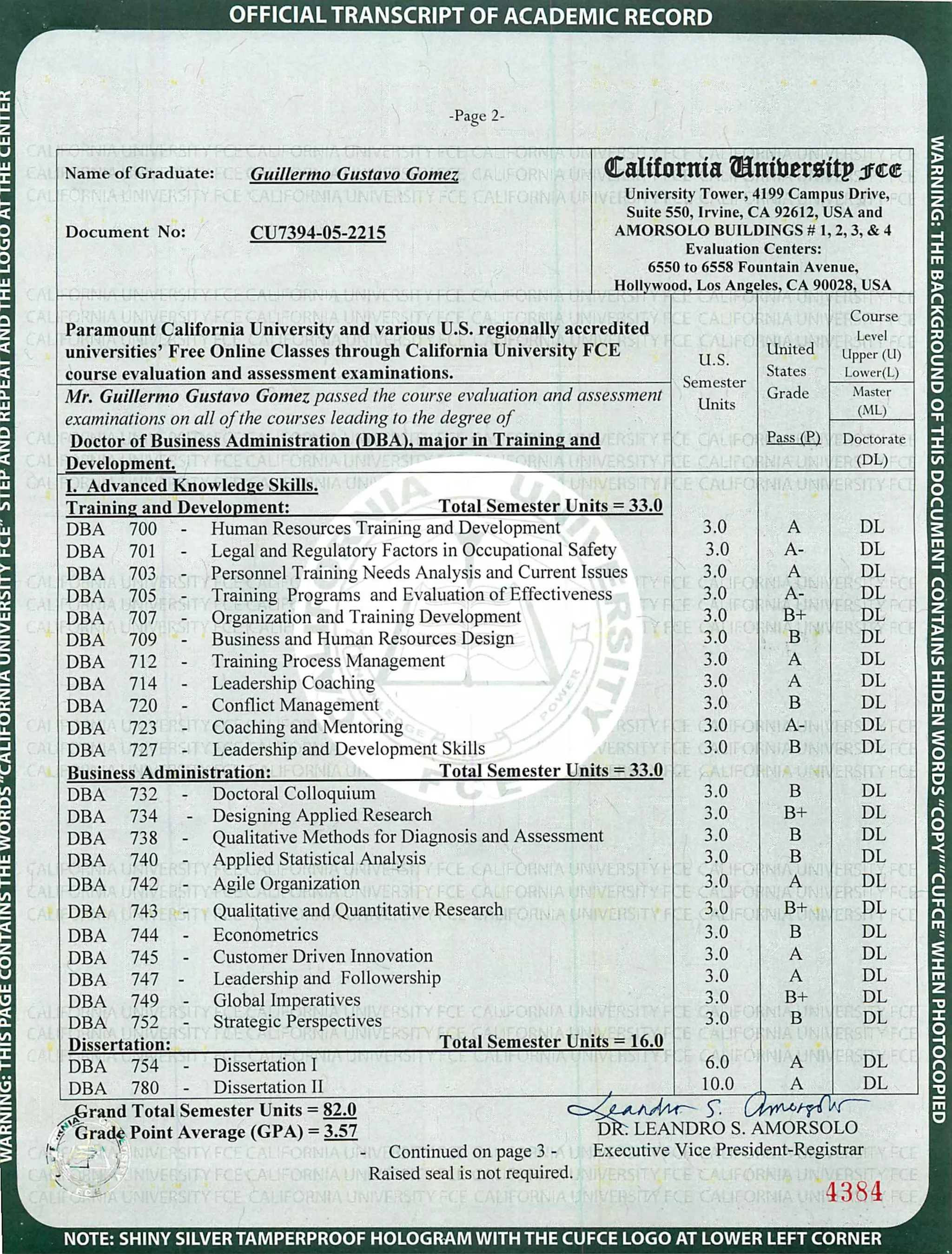 Official transcript of academic record pdf