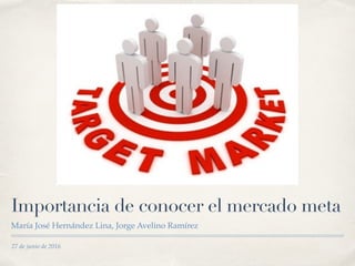 27 de junio de 2016
Importancia de conocer el mercado meta
María José Hernández Lina, Jorge Avelino Ramírez
 