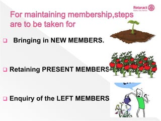  Bringing in NEW MEMBERS.
 Retaining PRESENT MEMBERS.
 Enquiry of the LEFT MEMBERS.
 