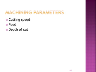  Cutting speed
 Feed
 Depth of cut
137
 
