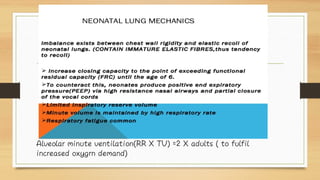 Alveolar minute ventilation(RR X TV) =2 X adults ( to fulfil
increased oxygrn demand)
 