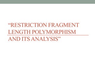 “RESTRICTION FRAGMENT
LENGTH POLYMORPHISM
AND ITSANALYSIS”
 