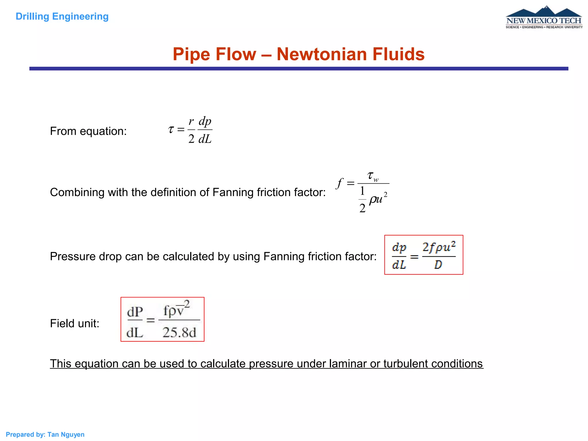 Laminar Flow in pipes and Anuli Newtonian Fluids | PPT