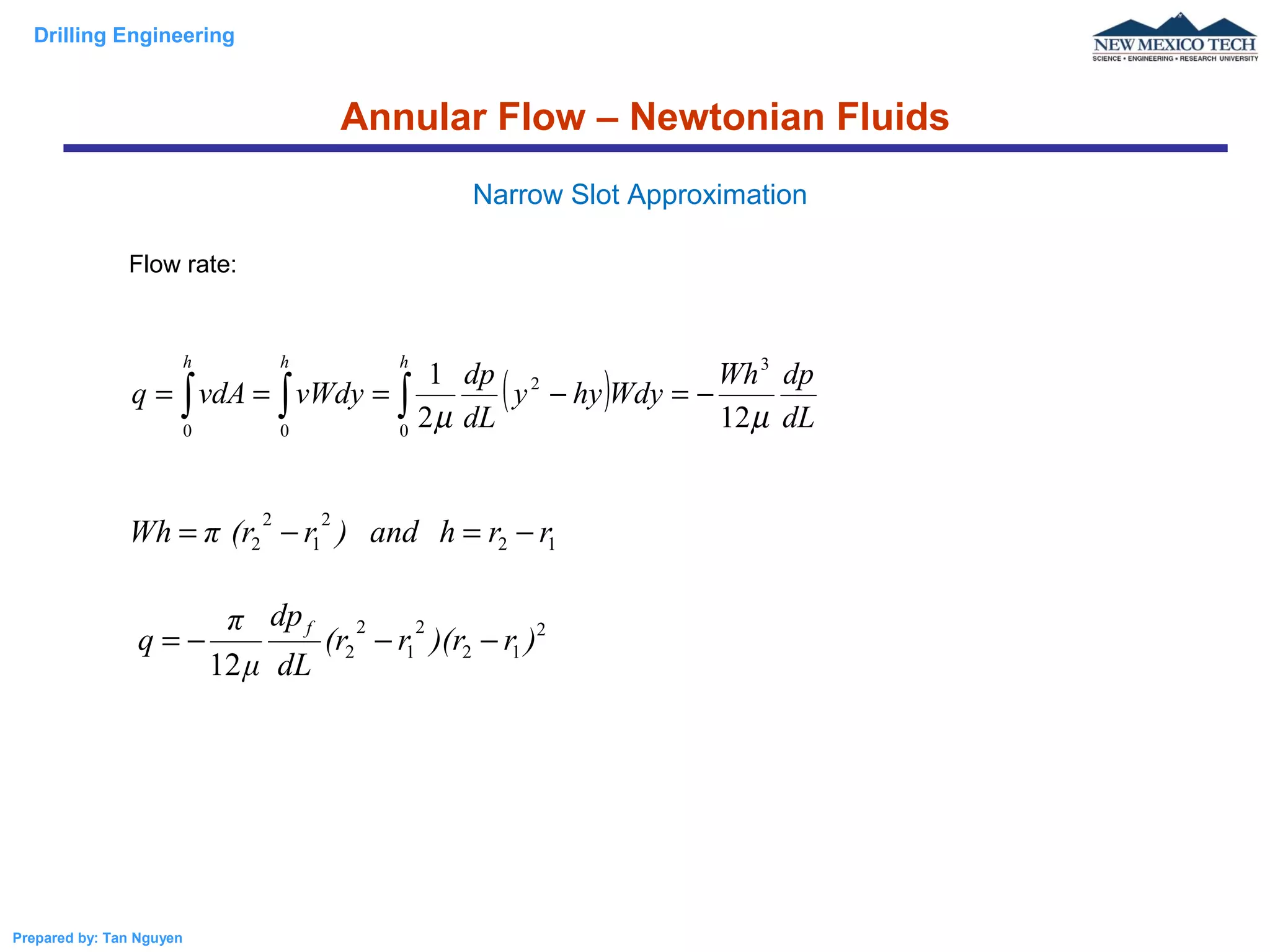 Laminar Flow in pipes and Anuli Newtonian Fluids | PPT
