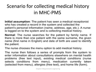 Scenario for collecting medical history
in MHC-PMS
19Chapter 4 Requirements engineering
 