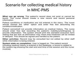 Scenario for collecting medical history
in MHC-PMS
20Chapter 4 Requirements engineering
 