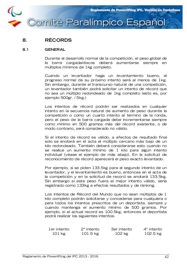 Reglamento Levantamiento Paralimpico De Pesas