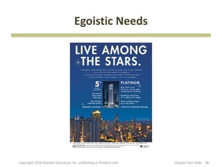Egoistic Needs
28
28
Copyright 2010 Pearson Education, Inc. publishing as Prentice Hall Chapter Four Slide
 